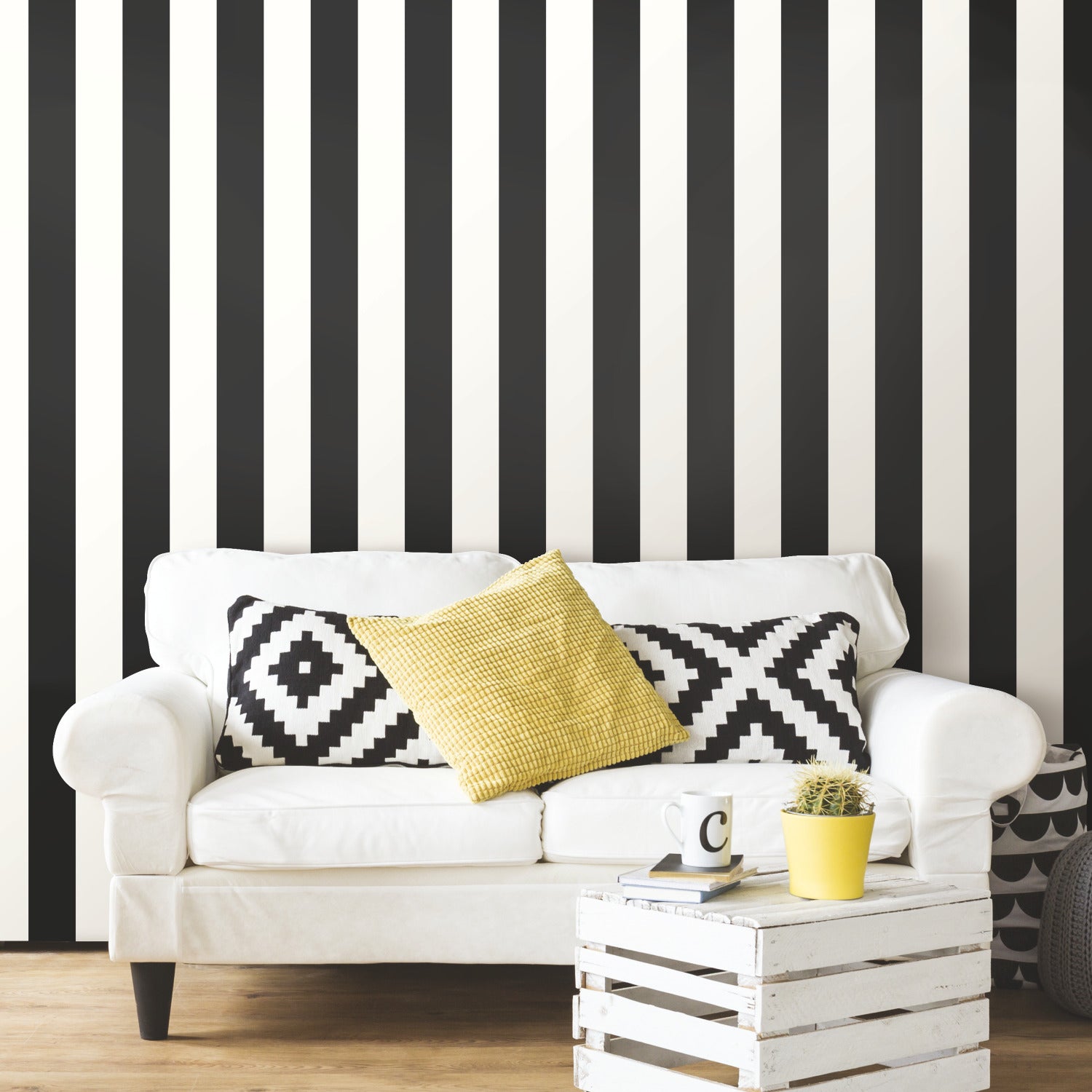 Awning Stripe Peel and Stick Wallpaper in a room setting