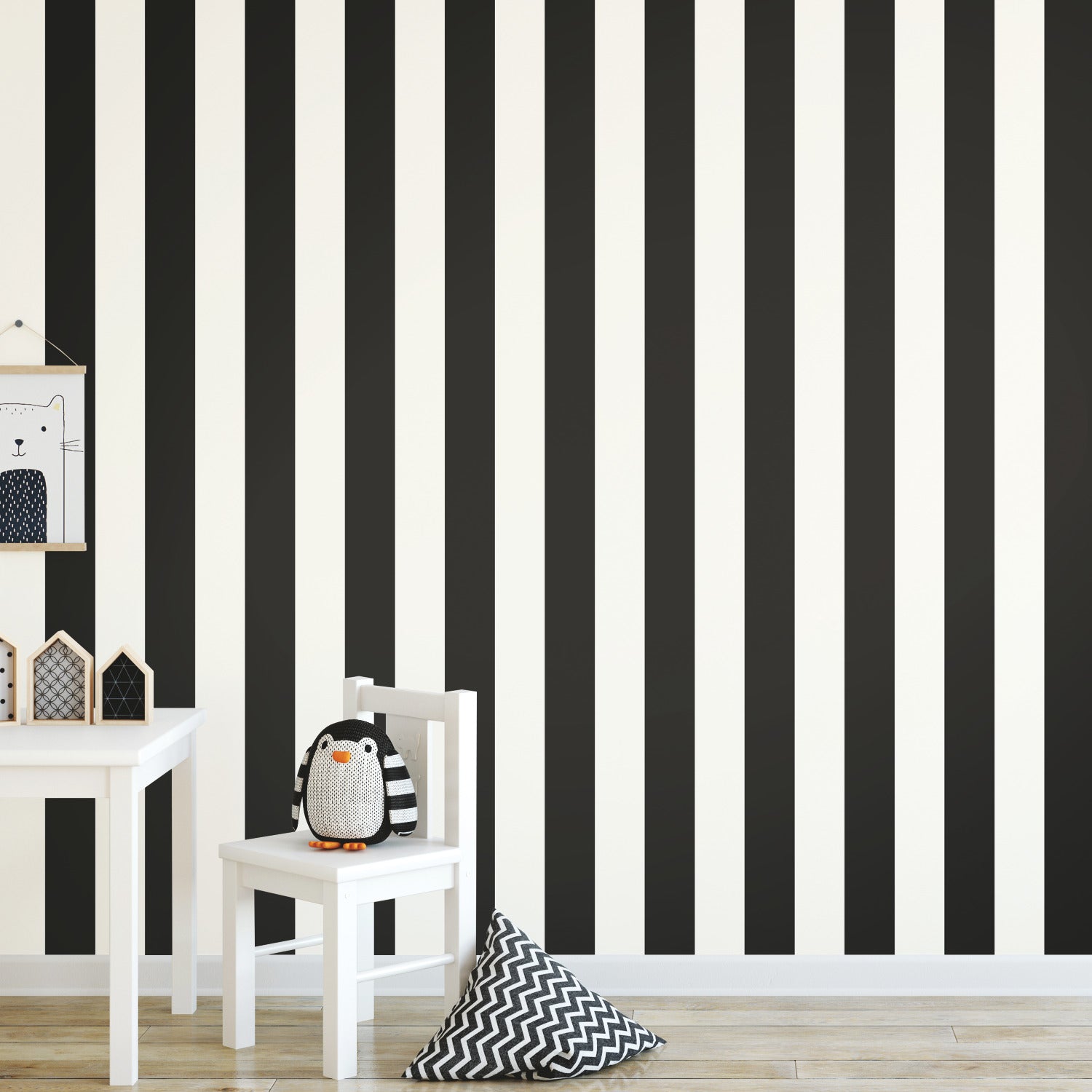 Awning Stripe Peel and Stick Wallpaper in a room setting