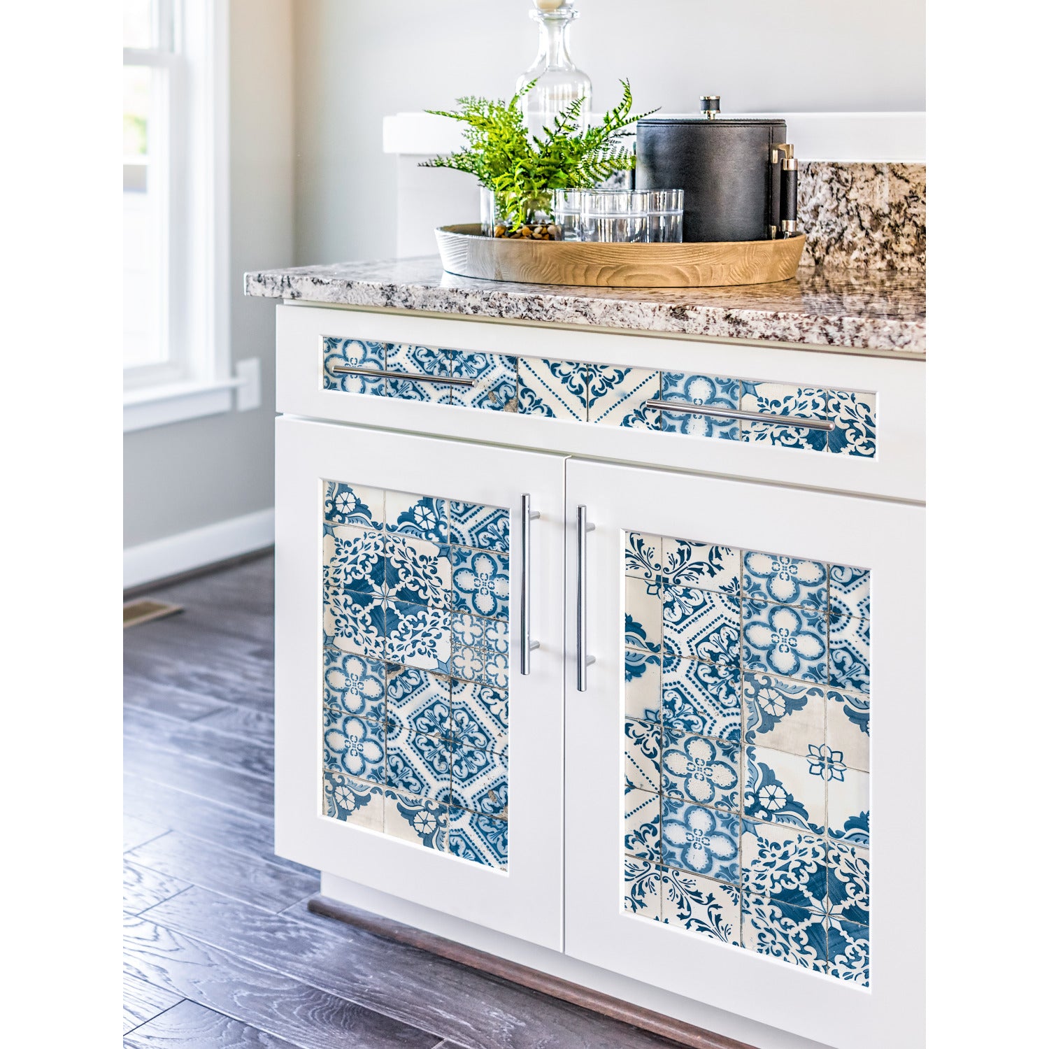 Mediterranean Tile Peel and Stick Wallpaper in a room setting