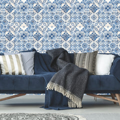 Mediterranean Tile Peel and Stick Wallpaper in a room setting