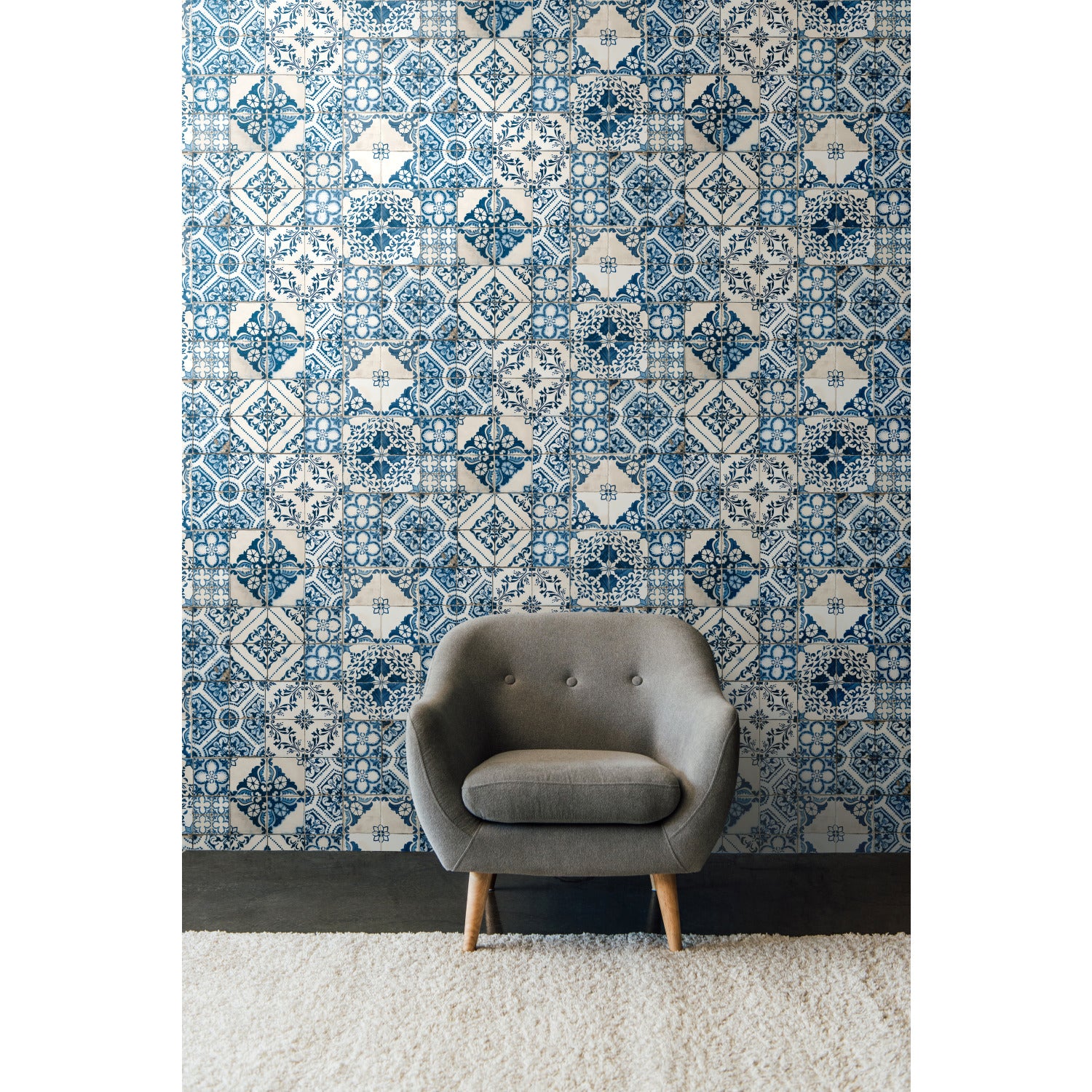 Mediterranean Tile Peel and Stick Wallpaper in a room setting