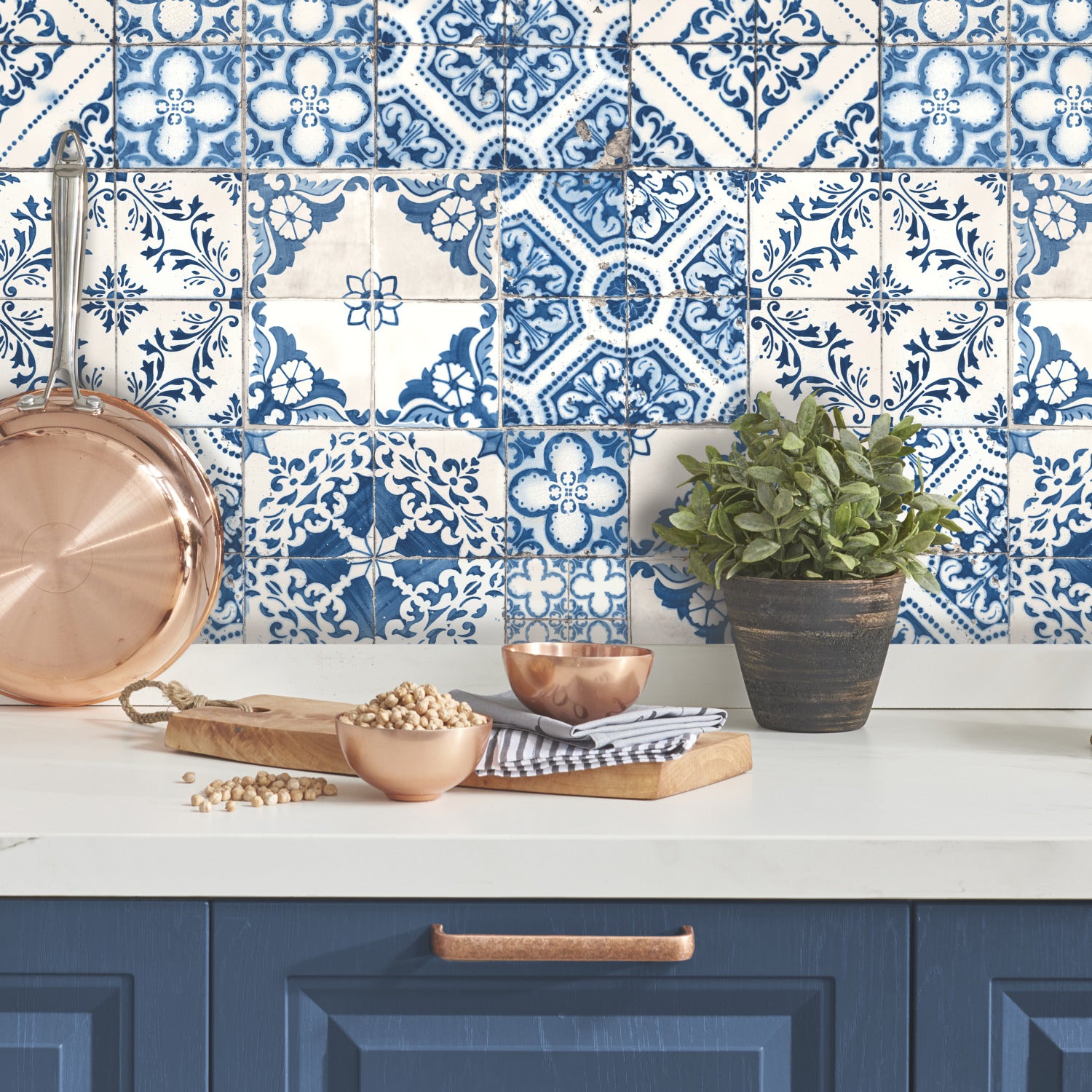Mediterranean Tile Peel and Stick Wallpaper in a room setting