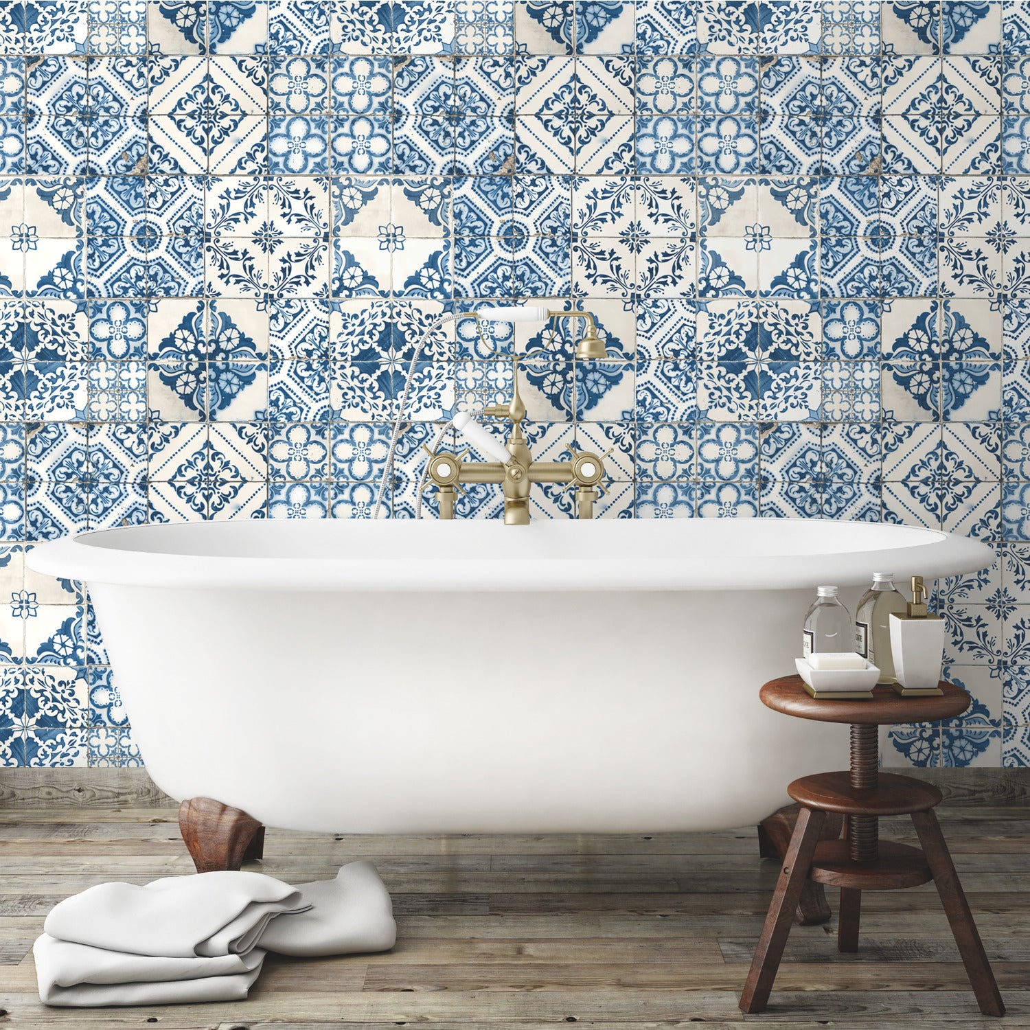 Mediterranean Tile Peel and Stick Wallpaper in a room setting