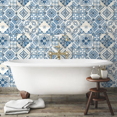 Mediterranean Tile Peel and Stick Wallpaper in a room setting