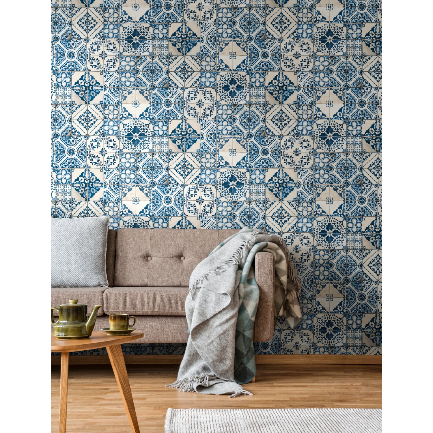 Mediterranean Tile Peel and Stick Wallpaper in a room setting
