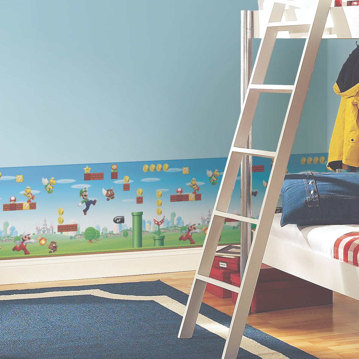 Nintendo Super Mario Scene Peel and Stick Wallpaper Border in a room setting