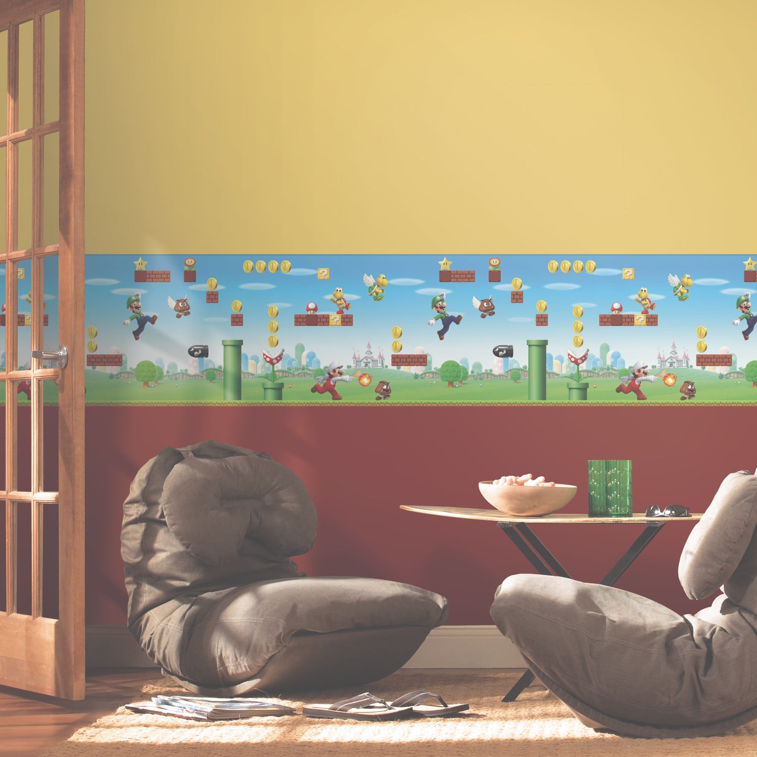Nintendo Super Mario Scene Peel and Stick Wallpaper Border in a room setting