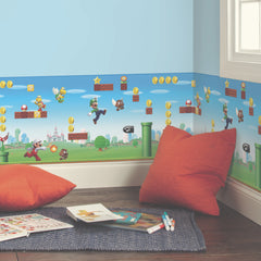 Nintendo Super Mario Scene Peel and Stick Wallpaper Border in a room setting