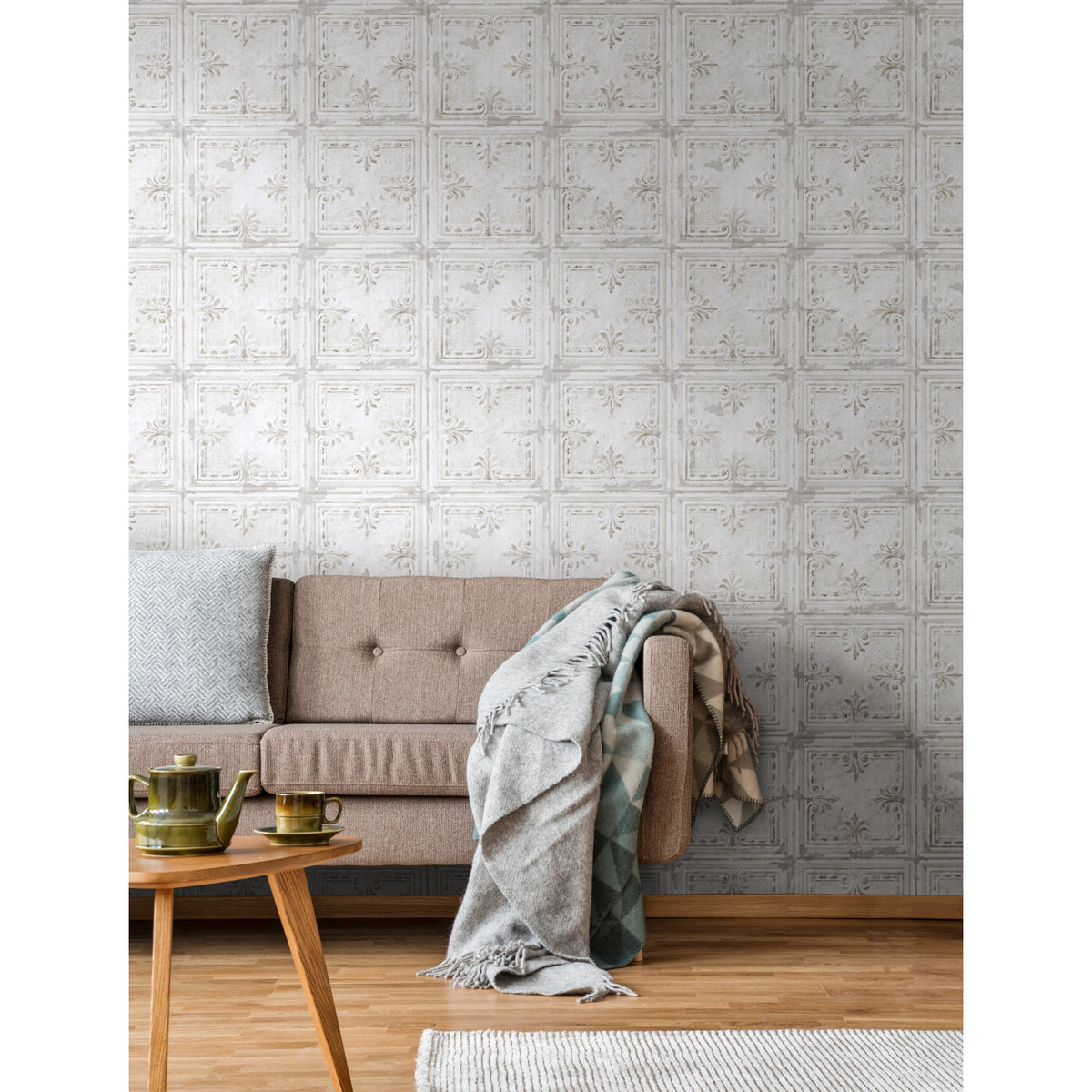Tin Tile Peel and Stick Wallpaper in a room setting