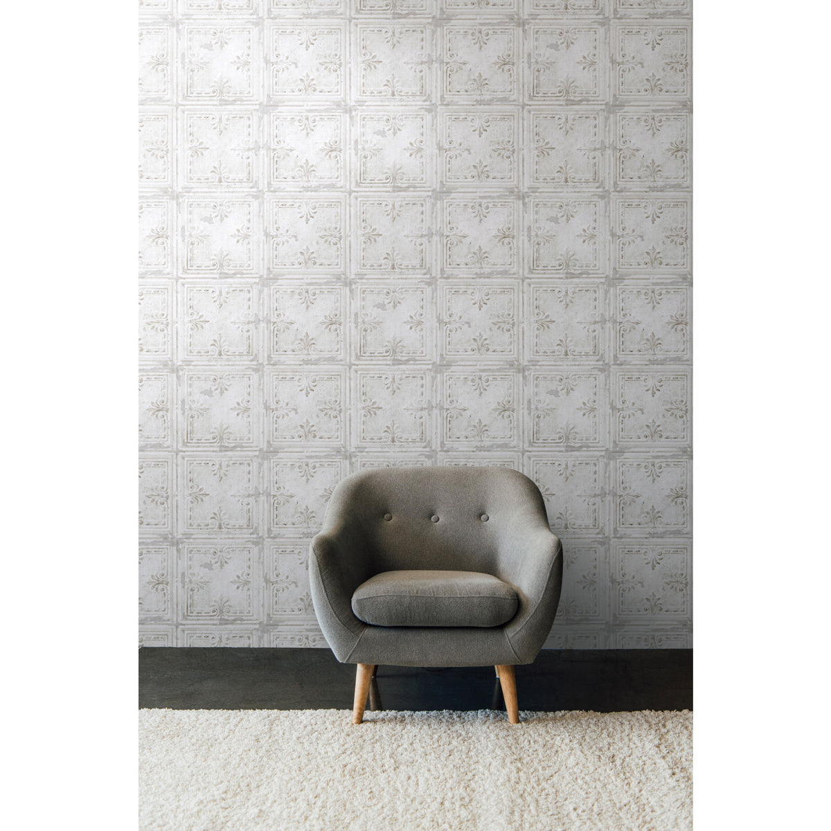 Tin Tile Peel and Stick Wallpaper in a room setting
