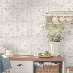 Tin Tile Peel and Stick Wallpaper in a room setting
