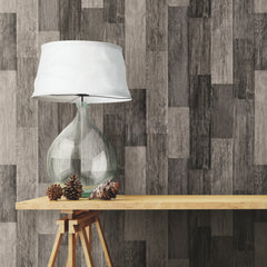 Weathered Wood Plank Black P&S Wallpaper in a room setting
