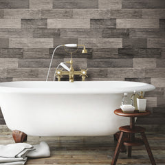 Weathered Wood Plank Black P&S Wallpaper in a room setting