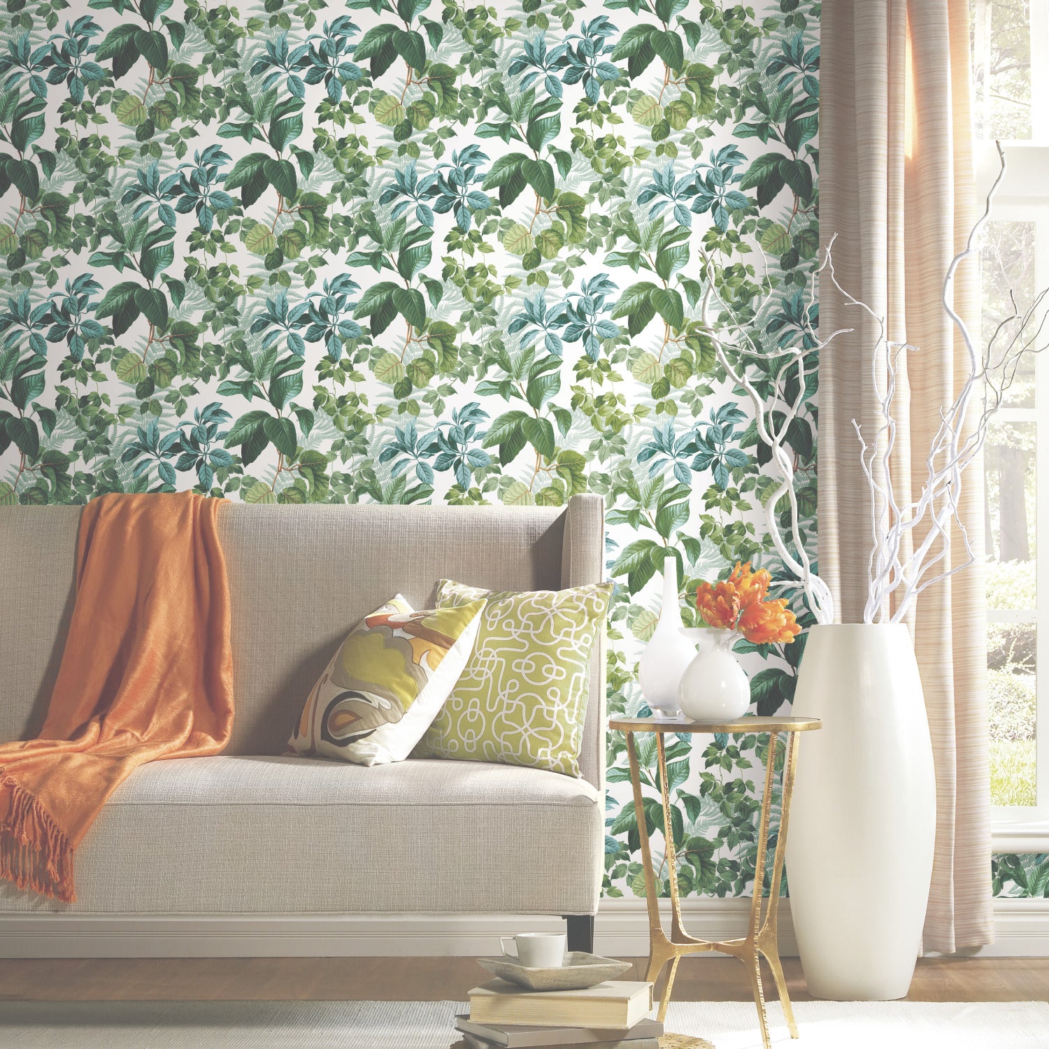 Rainforest Leaves Peel and Stick Wallpaper in a room setting