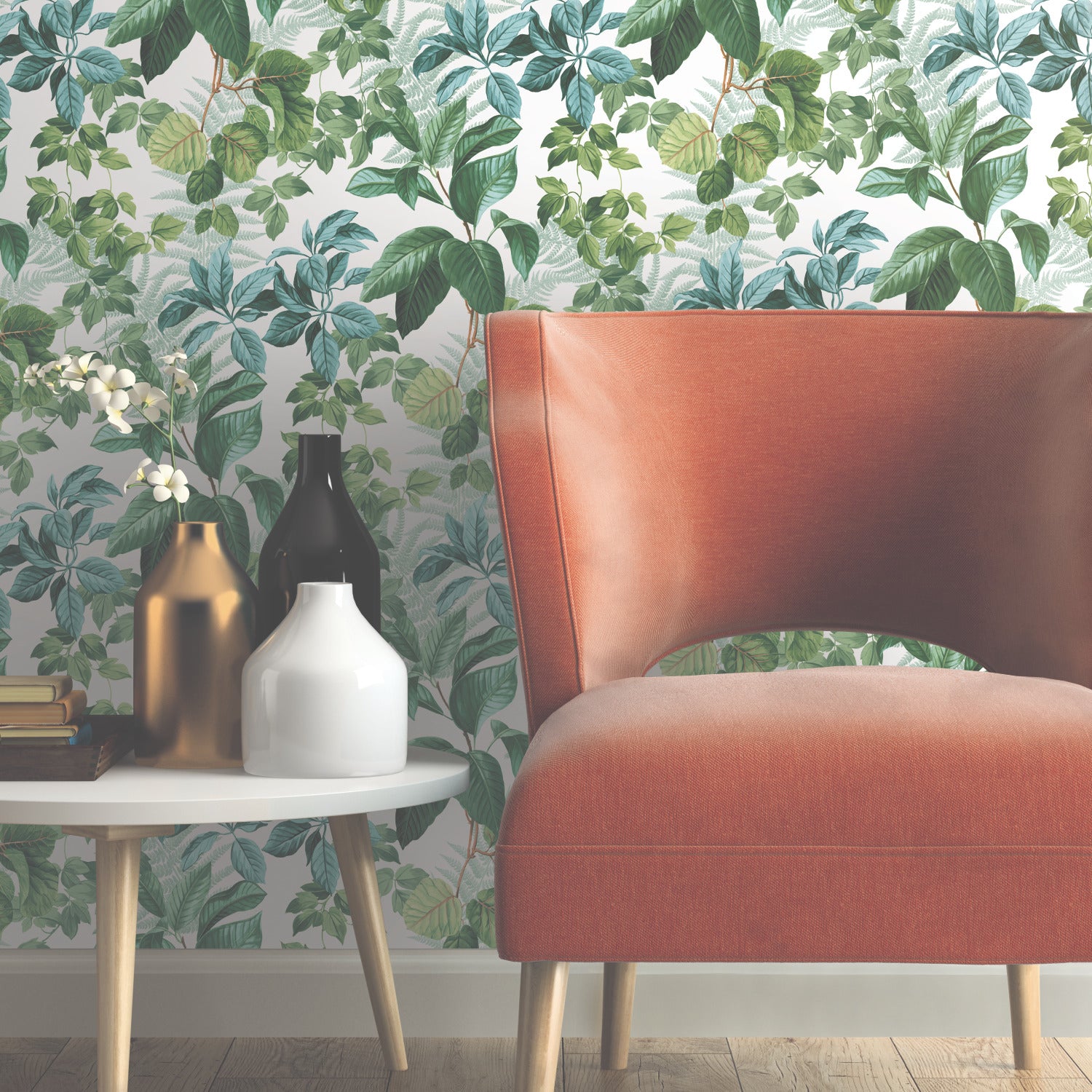 Rainforest Leaves Peel and Stick Wallpaper in a room setting