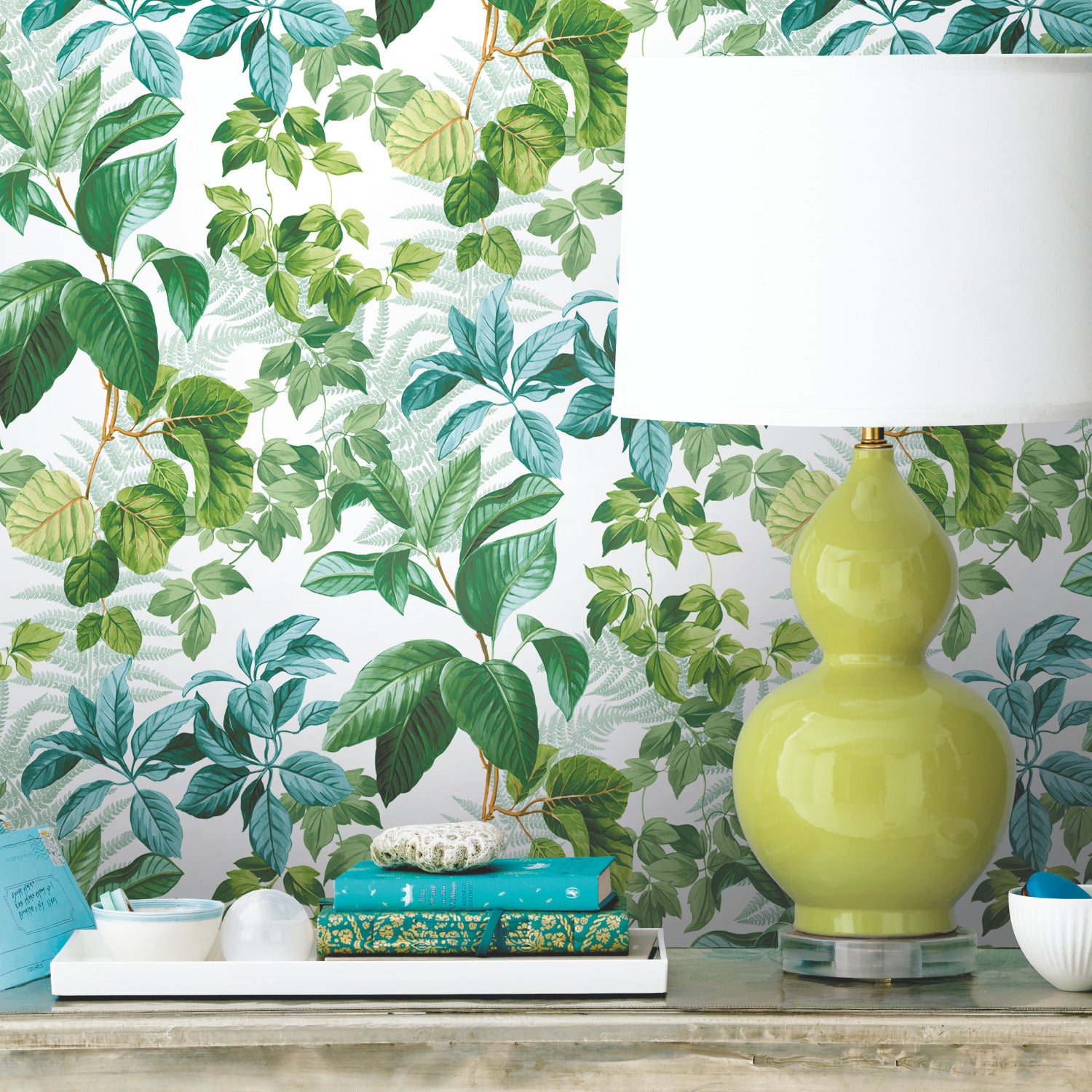 Rainforest Leaves Peel and Stick Wallpaper in a room setting