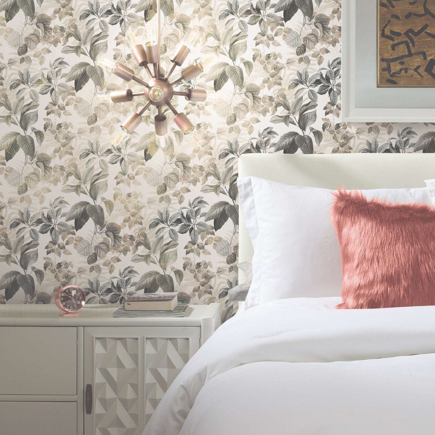 Rainforest Leaves Peel and Stick Wallpaper in a room setting
