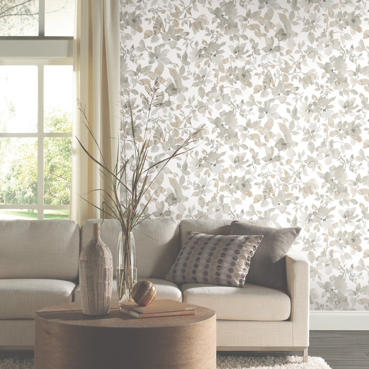 Watercolor Floral Peel and Stick Wallpaper in a room setting