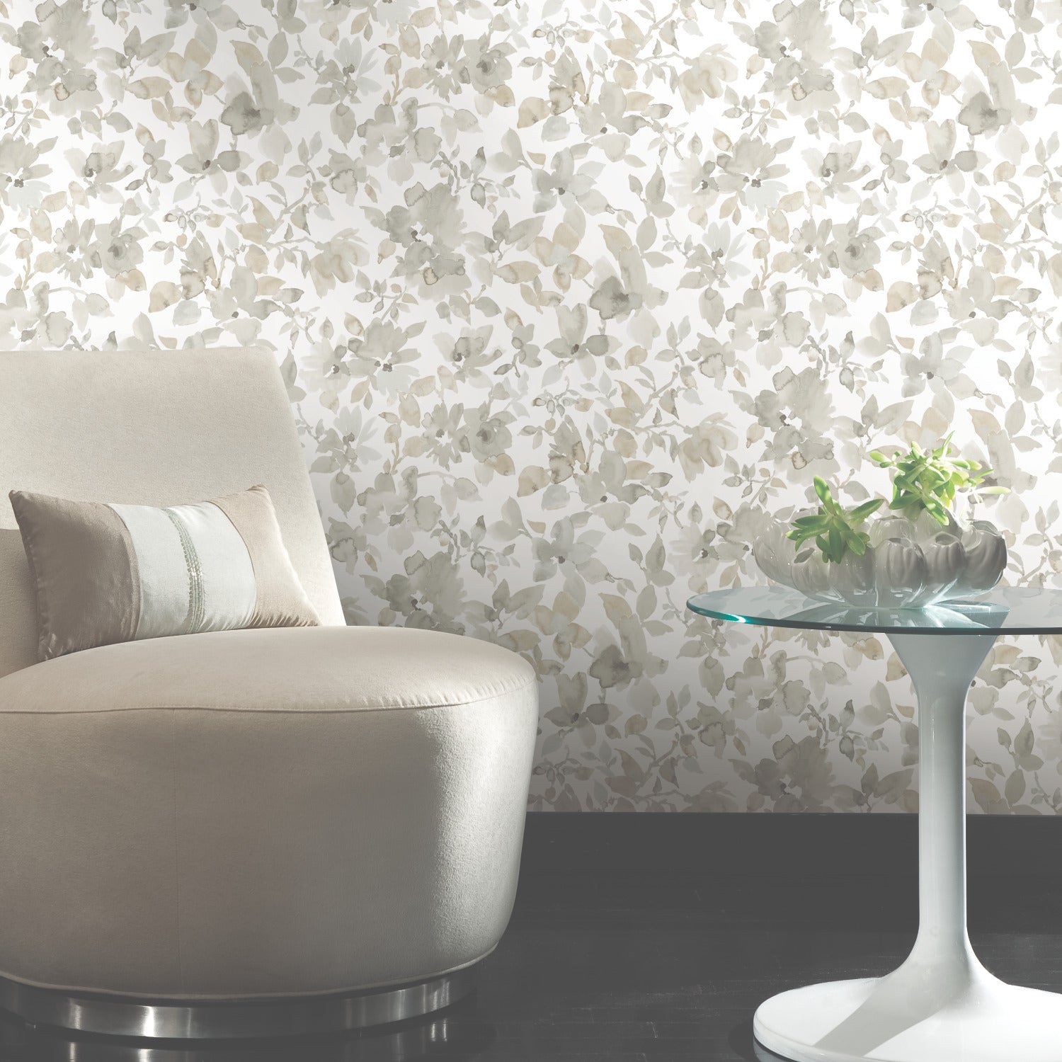 Watercolor Floral Peel and Stick Wallpaper in a room setting
