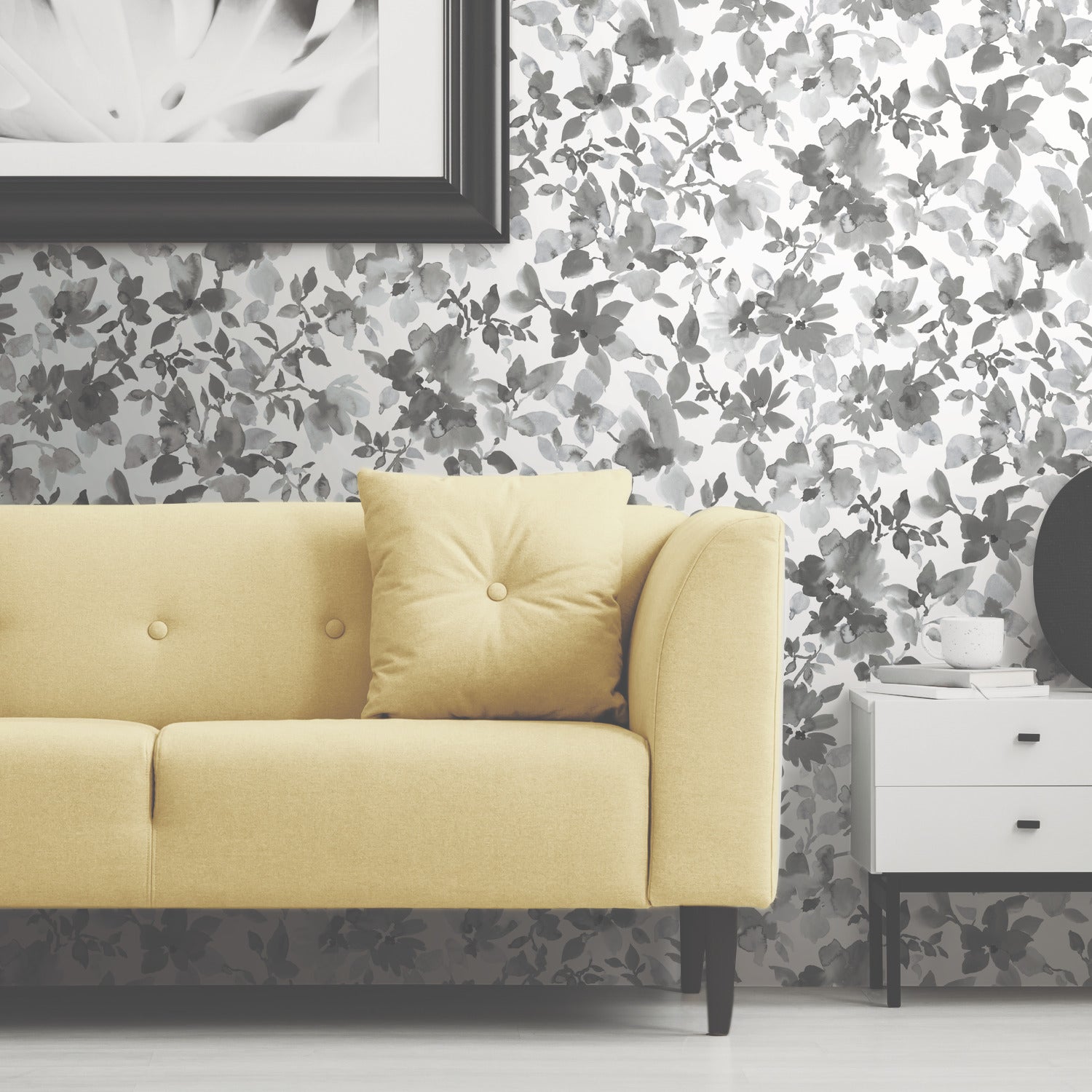 Watercolor Floral Peel and Stick Wallpaper in a room setting