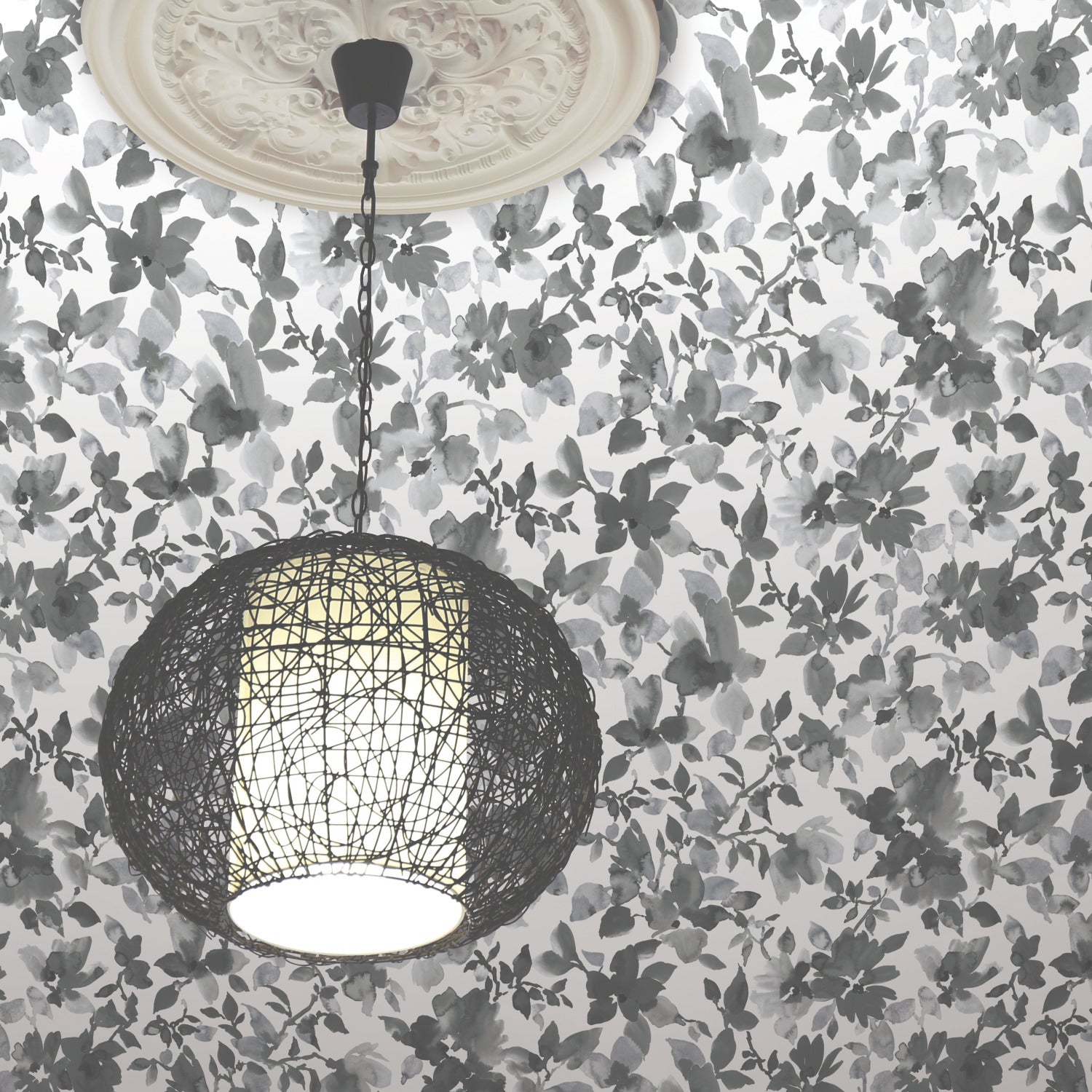 Watercolor Floral Peel and Stick Wallpaper in a room setting