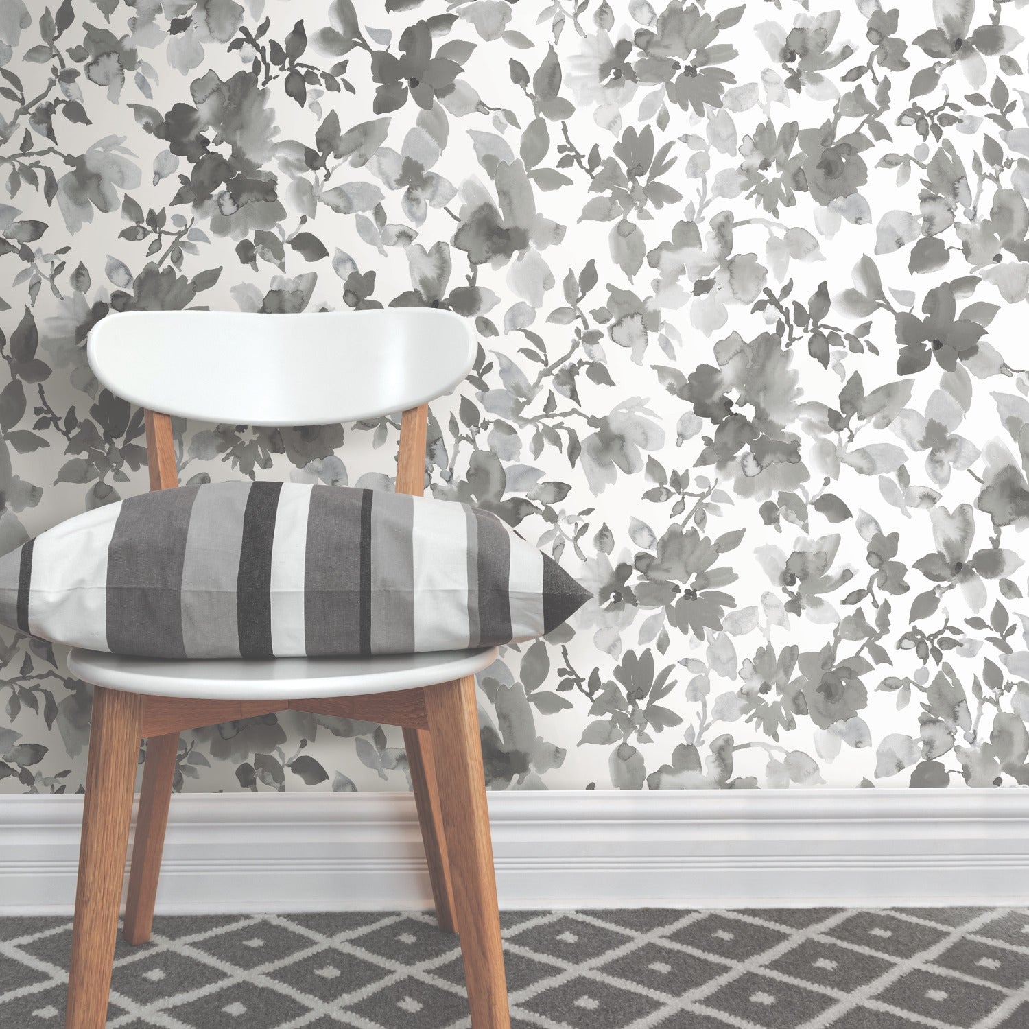 Watercolor Floral Peel and Stick Wallpaper in a room setting