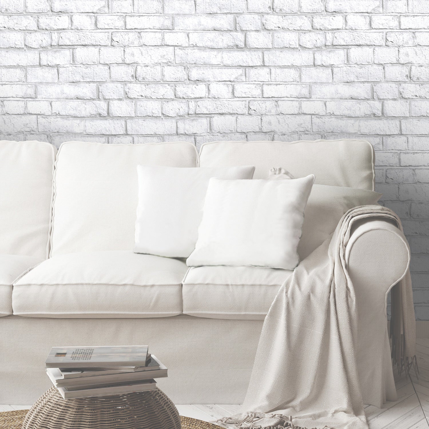 White Brick Peel and Stick Wallpaper in a room setting