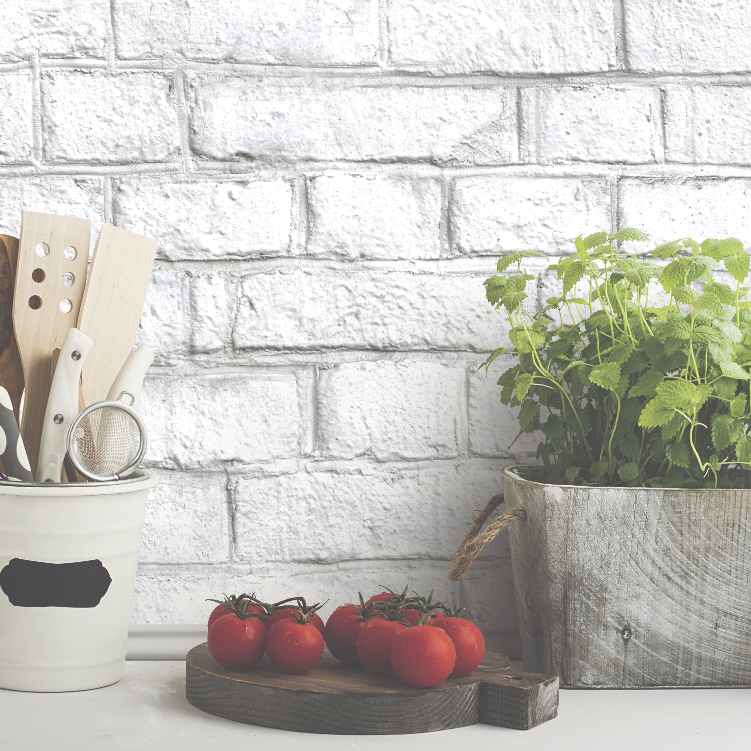 White Brick Peel and Stick Wallpaper in a room setting