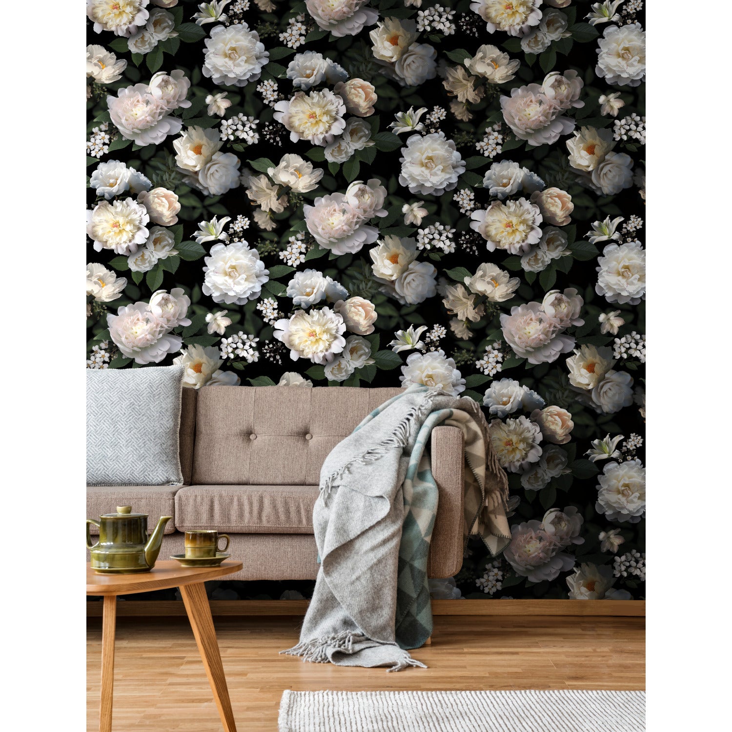 Photographic Floral Peel and Stick Mural in a room setting