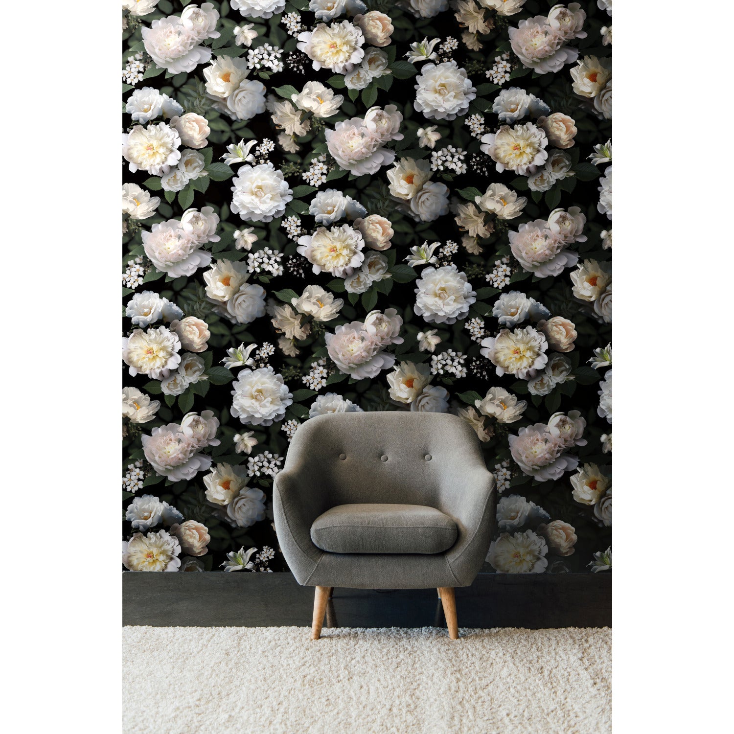 Photographic Floral Peel and Stick Mural in a room setting