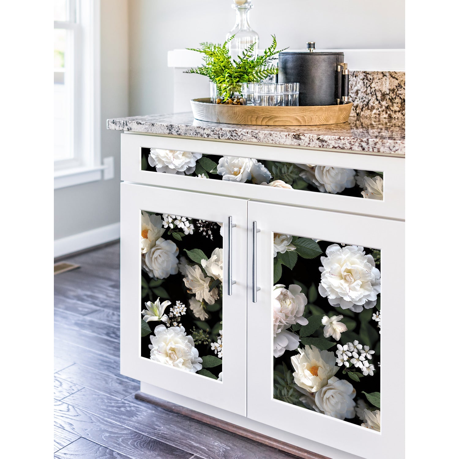Photographic Floral Peel and Stick Mural in a room setting