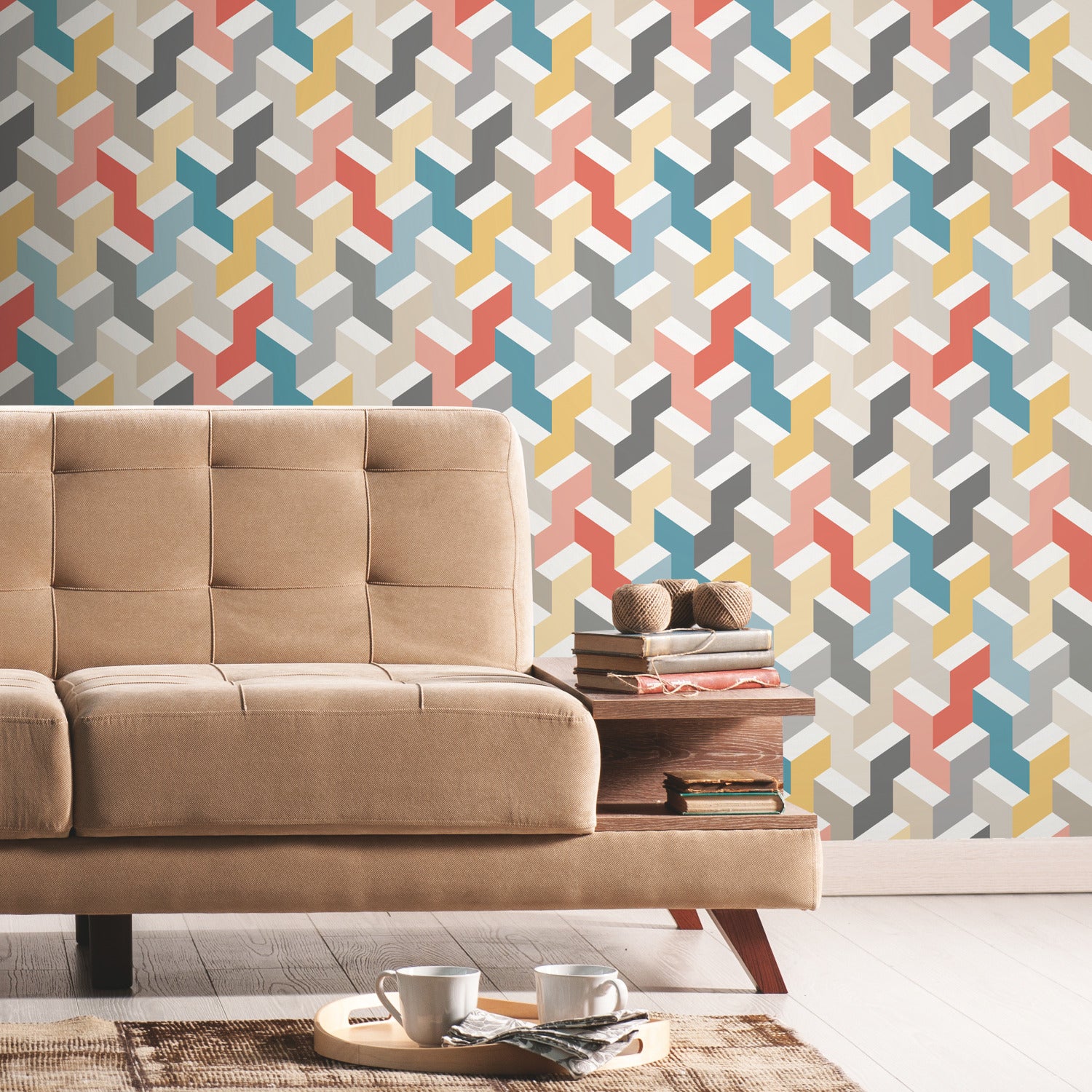 3D Steps Peel and Stick Wallpaper in a room setting