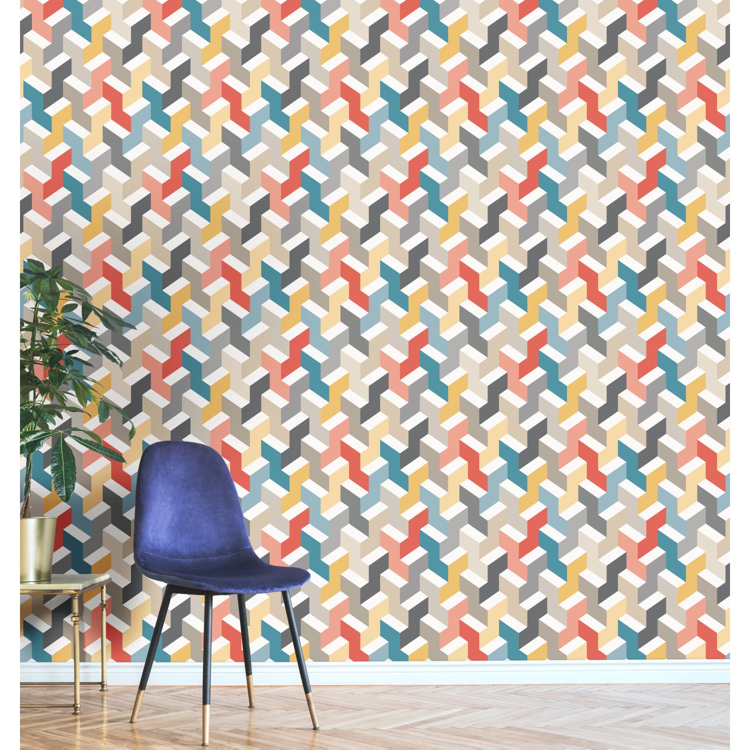 3D Steps Peel and Stick Wallpaper in a room setting