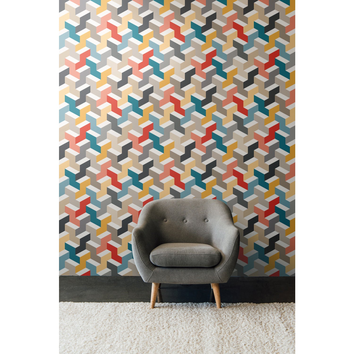 3D Steps Peel and Stick Wallpaper in a room setting