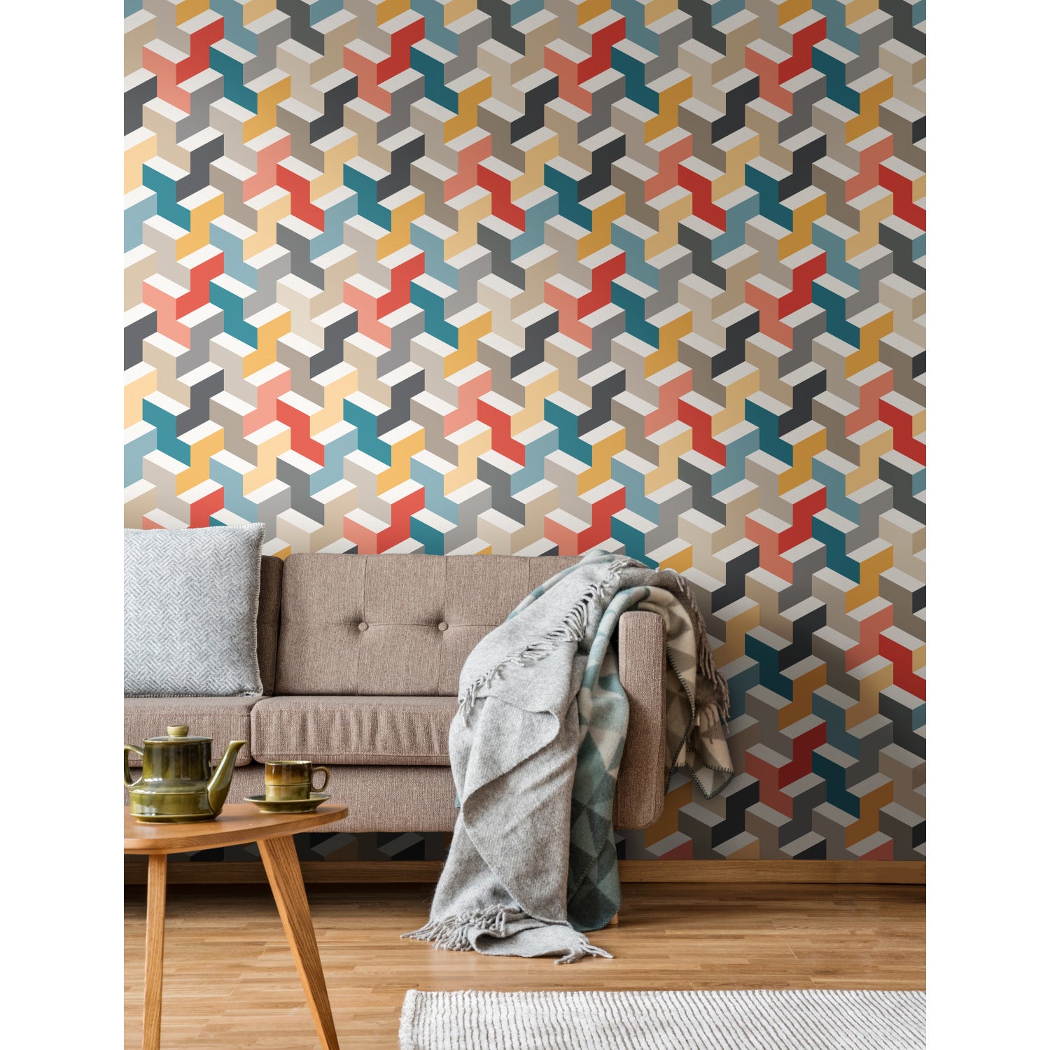 3D Steps Peel and Stick Wallpaper in a room setting