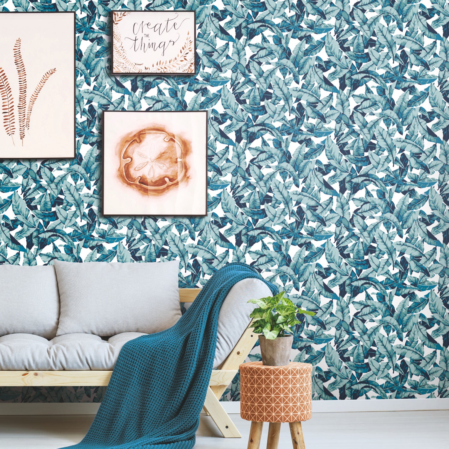 Palm Peel and Stick Wallpaper in a room setting