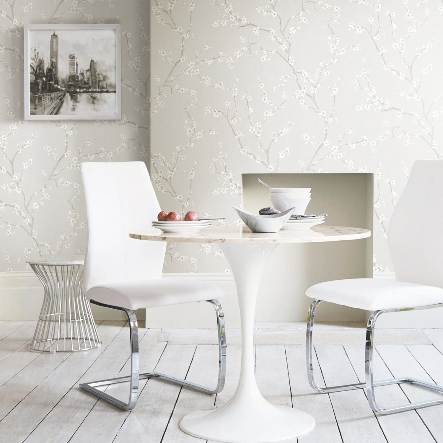 Cherry Blossom Peel and Stick Wallpaper in a room setting