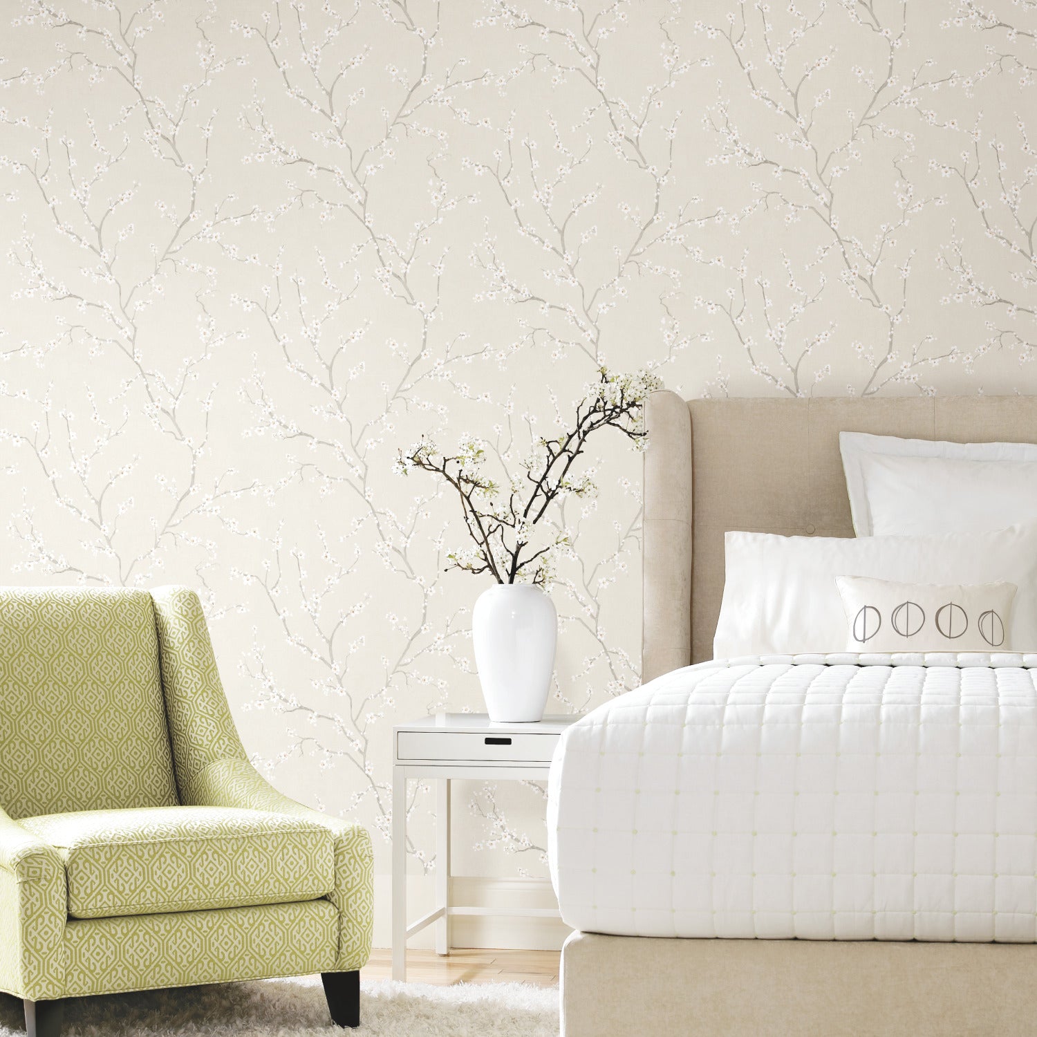 Cherry Blossom Peel and Stick Wallpaper in a room setting
