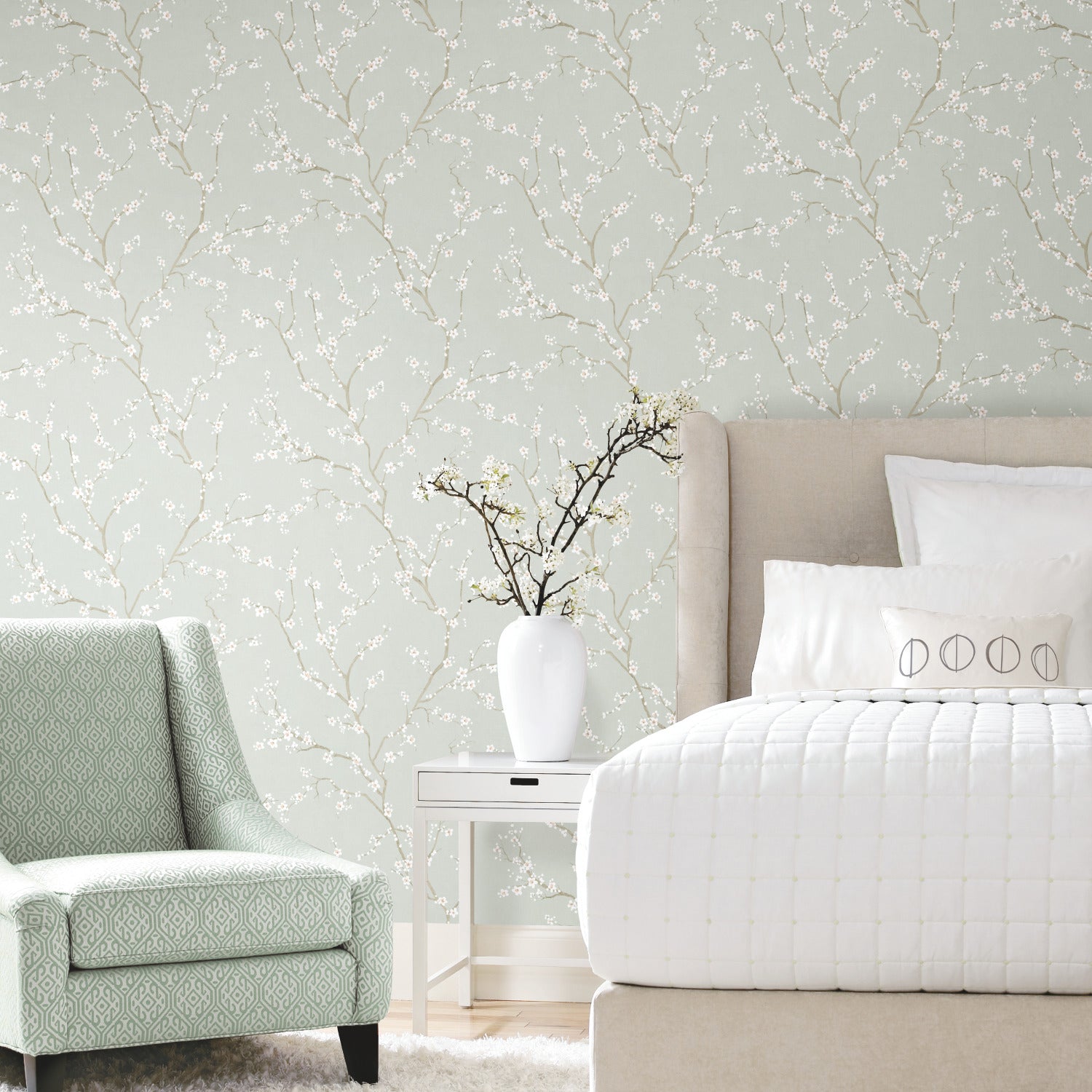 Cherry Blossom Peel and Stick Wallpaper in a room setting