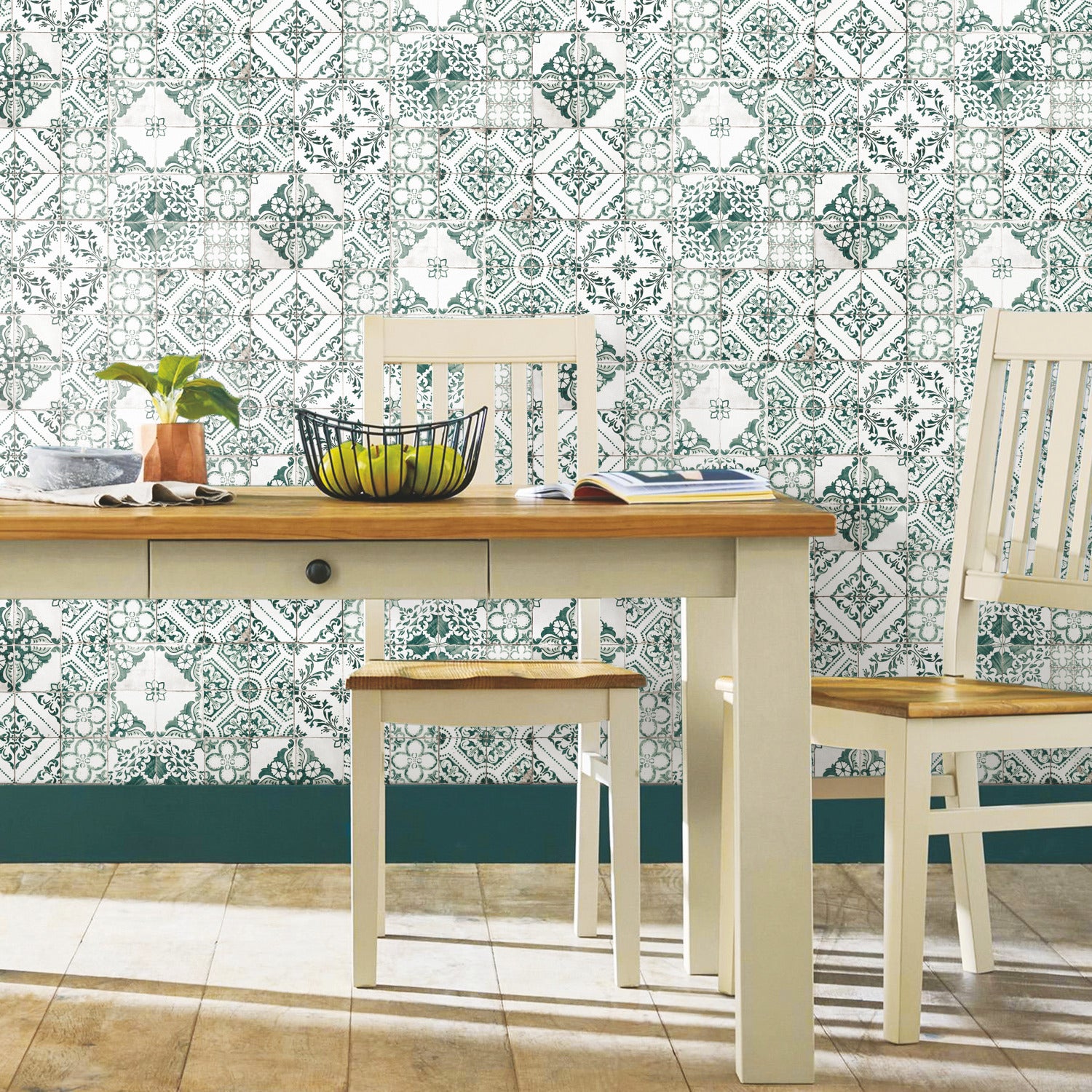 Mediterranean Tile Peel and Stick Wallpaper in a room setting