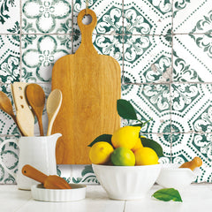 Mediterranean Tile Peel and Stick Wallpaper in a room setting