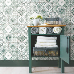 Mediterranean Tile Peel and Stick Wallpaper in a room setting