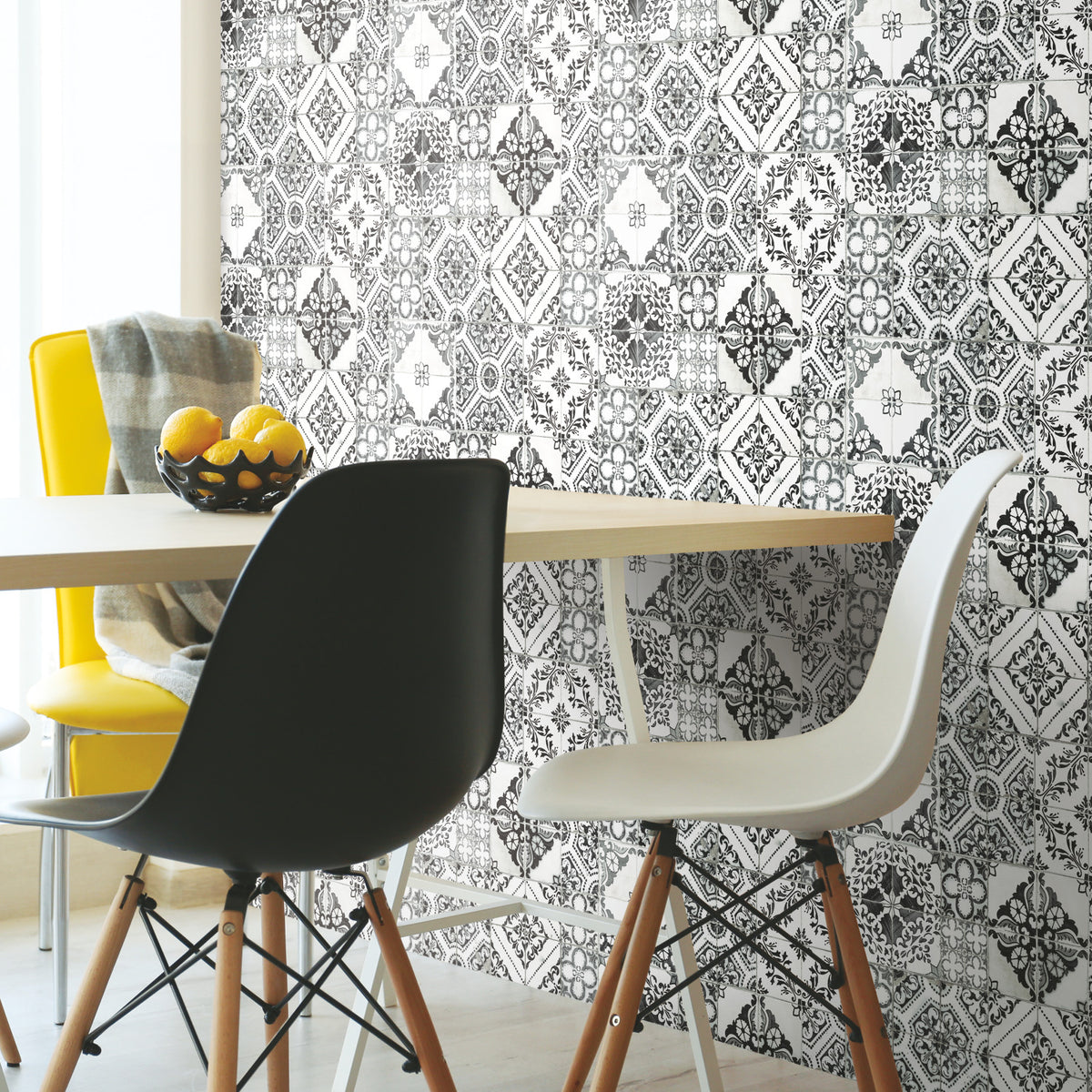 Mediterranean Tile Peel and Stick Wallpaper in a room setting