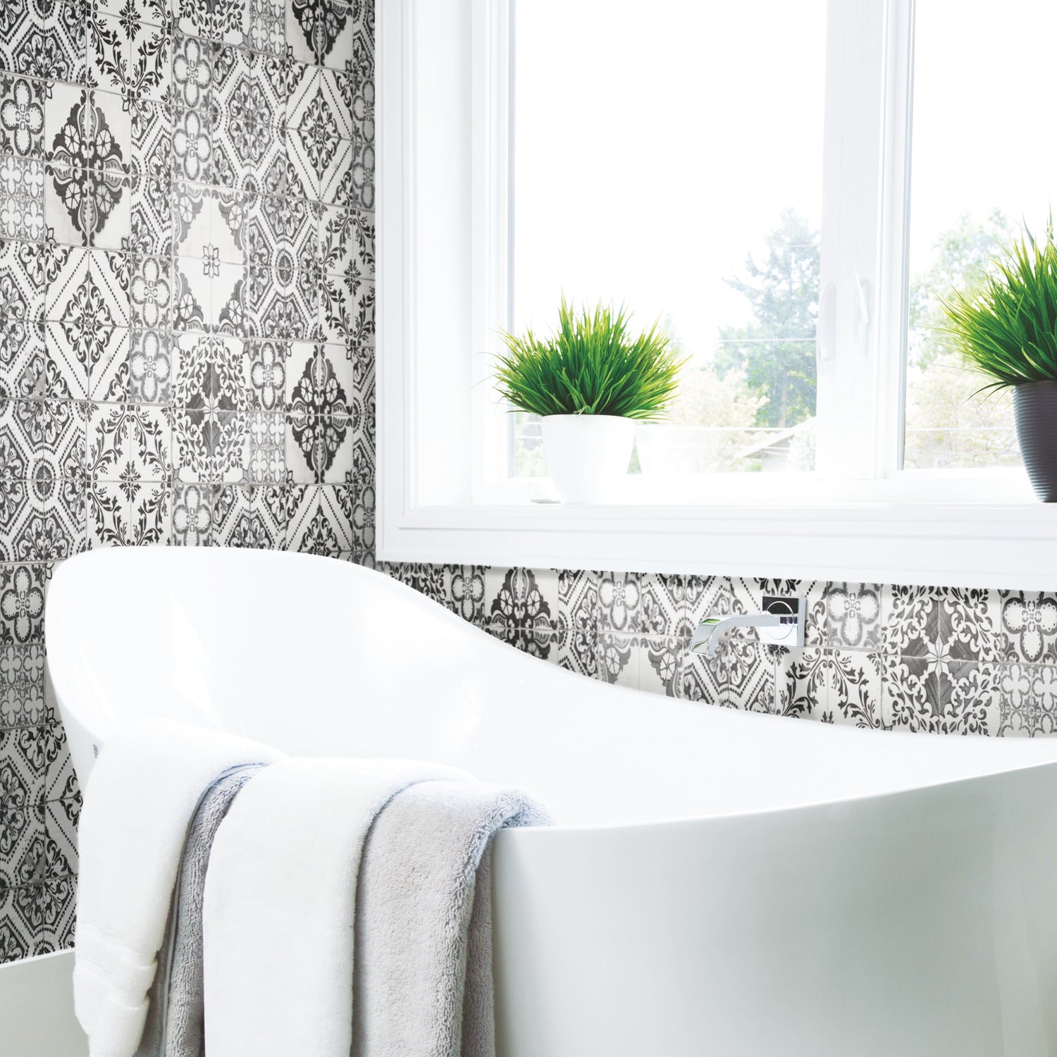 Mediterranean Tile Peel and Stick Wallpaper in a room setting