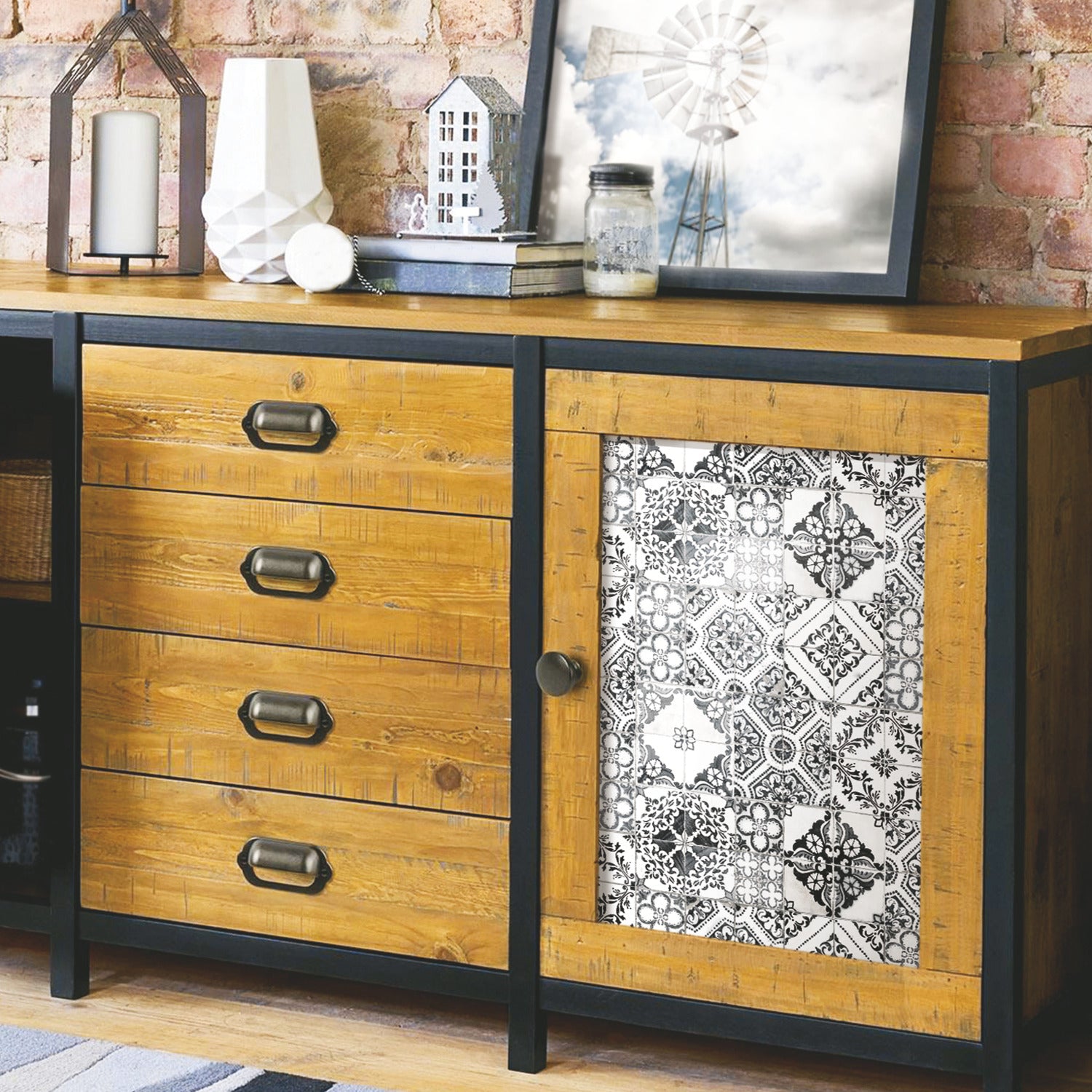 Mediterranean Tile Peel and Stick Wallpaper in a room setting