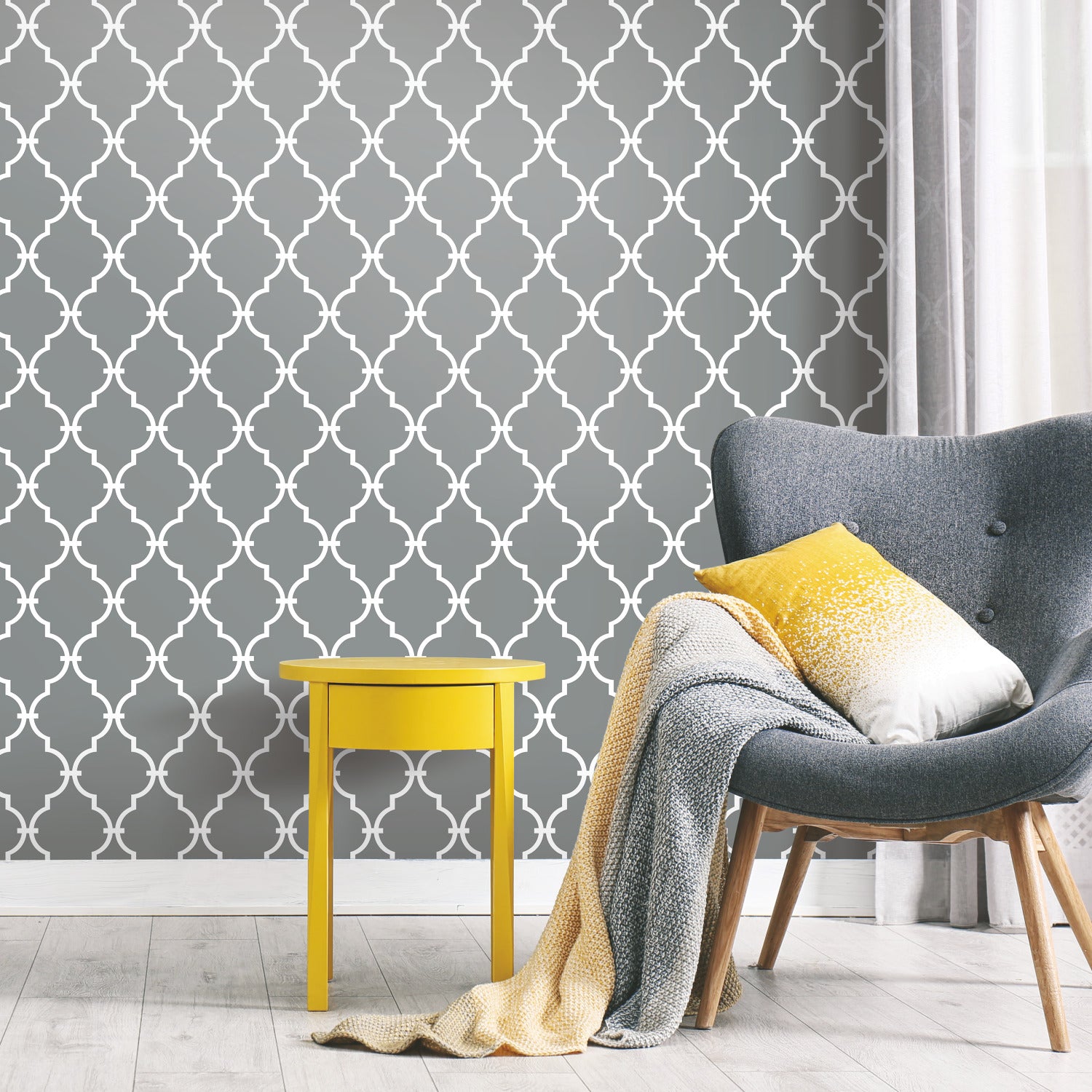 Modern Trellis Peel and Stick Wallpaper in a room setting