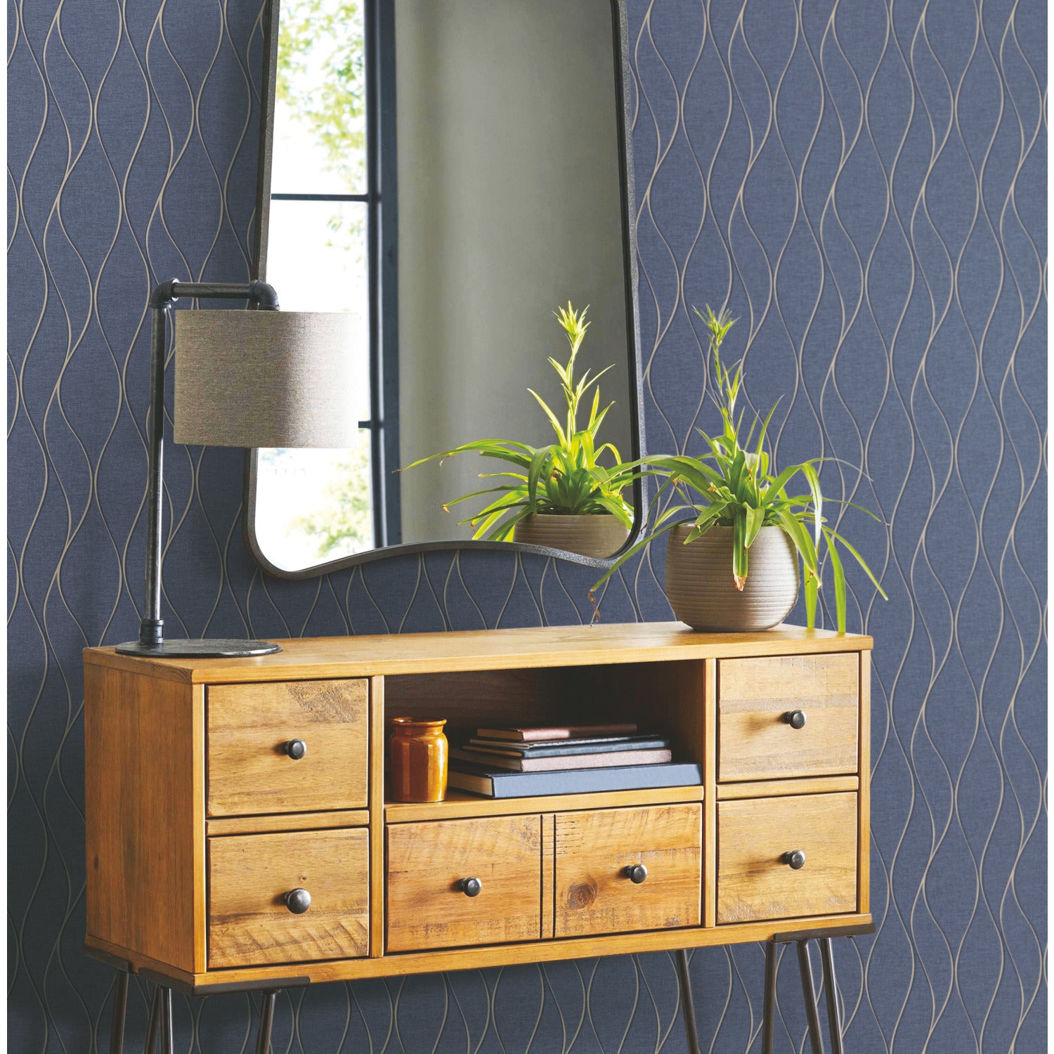 Wave Ogee Peel and Stick Wallpaper in a room setting