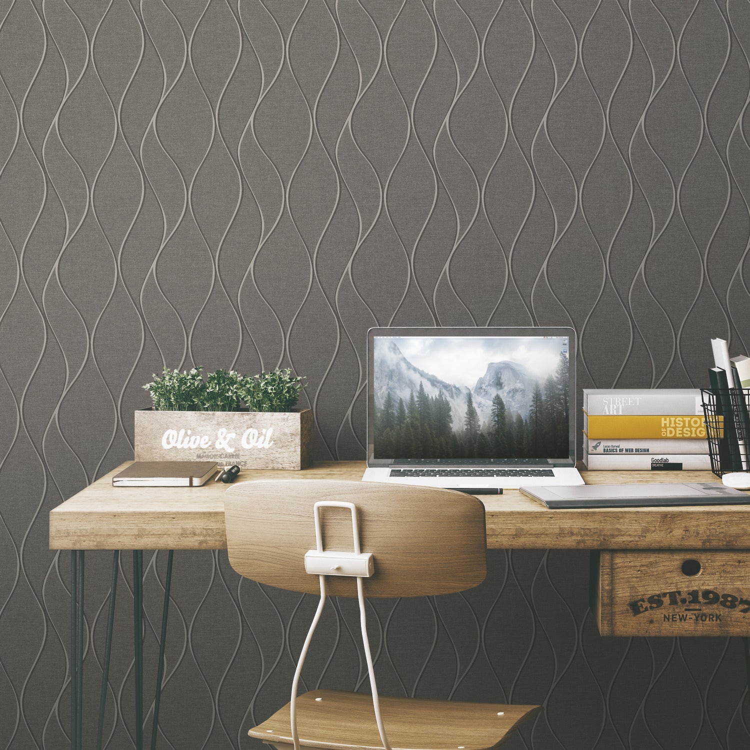 Wave Ogee Peel and Stick Wallpaper in a room setting