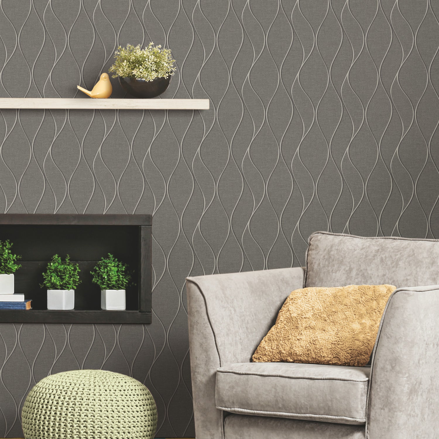 Wave Ogee Peel and Stick Wallpaper in a room setting