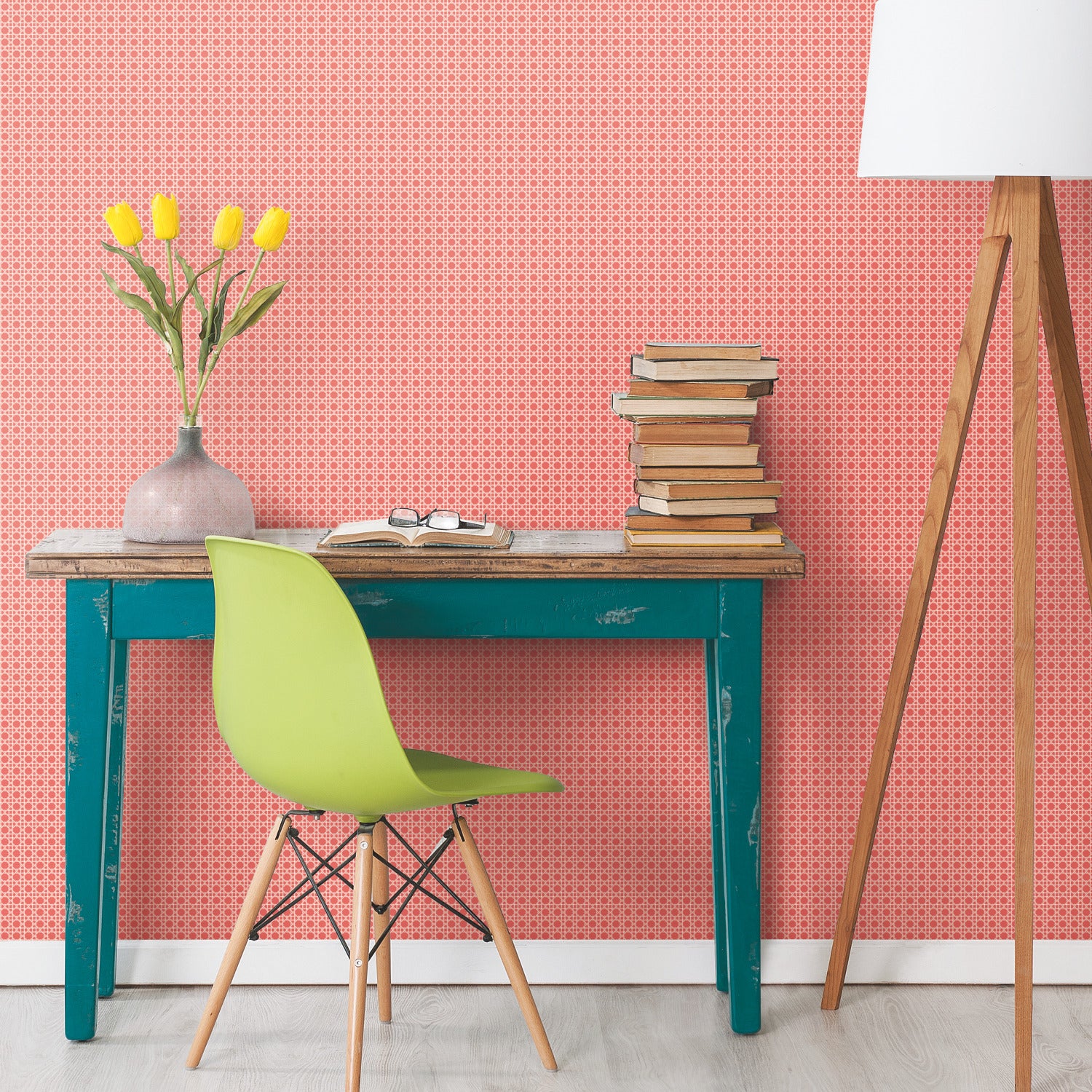 Caning Peel and Stick Wallpaper in a room setting